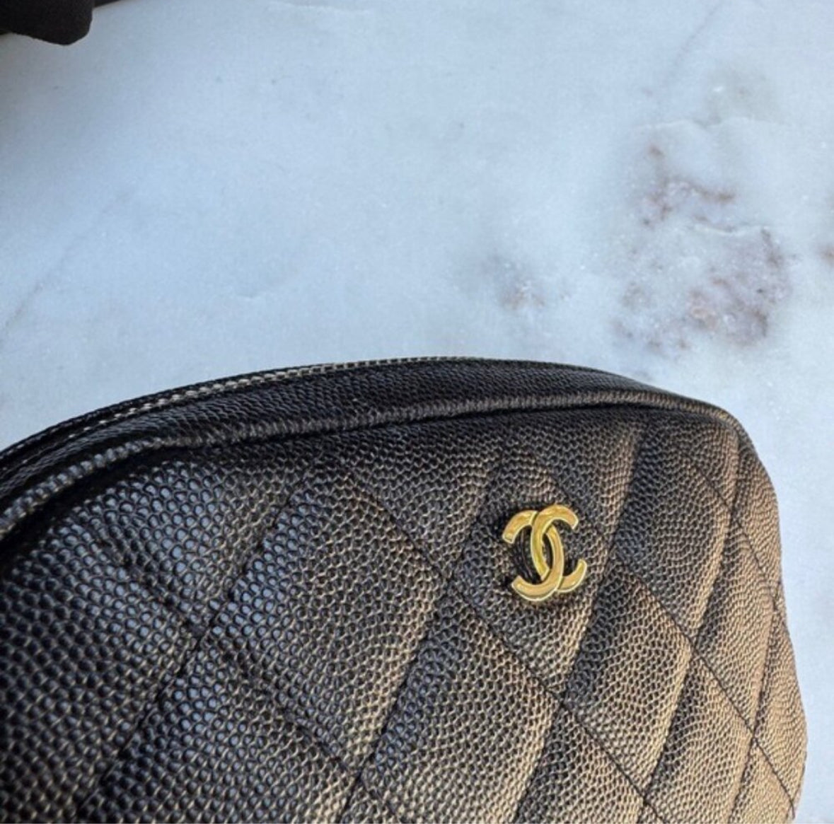 Chanel Small Curvy Quilted Caviar Cosmetic Pouch