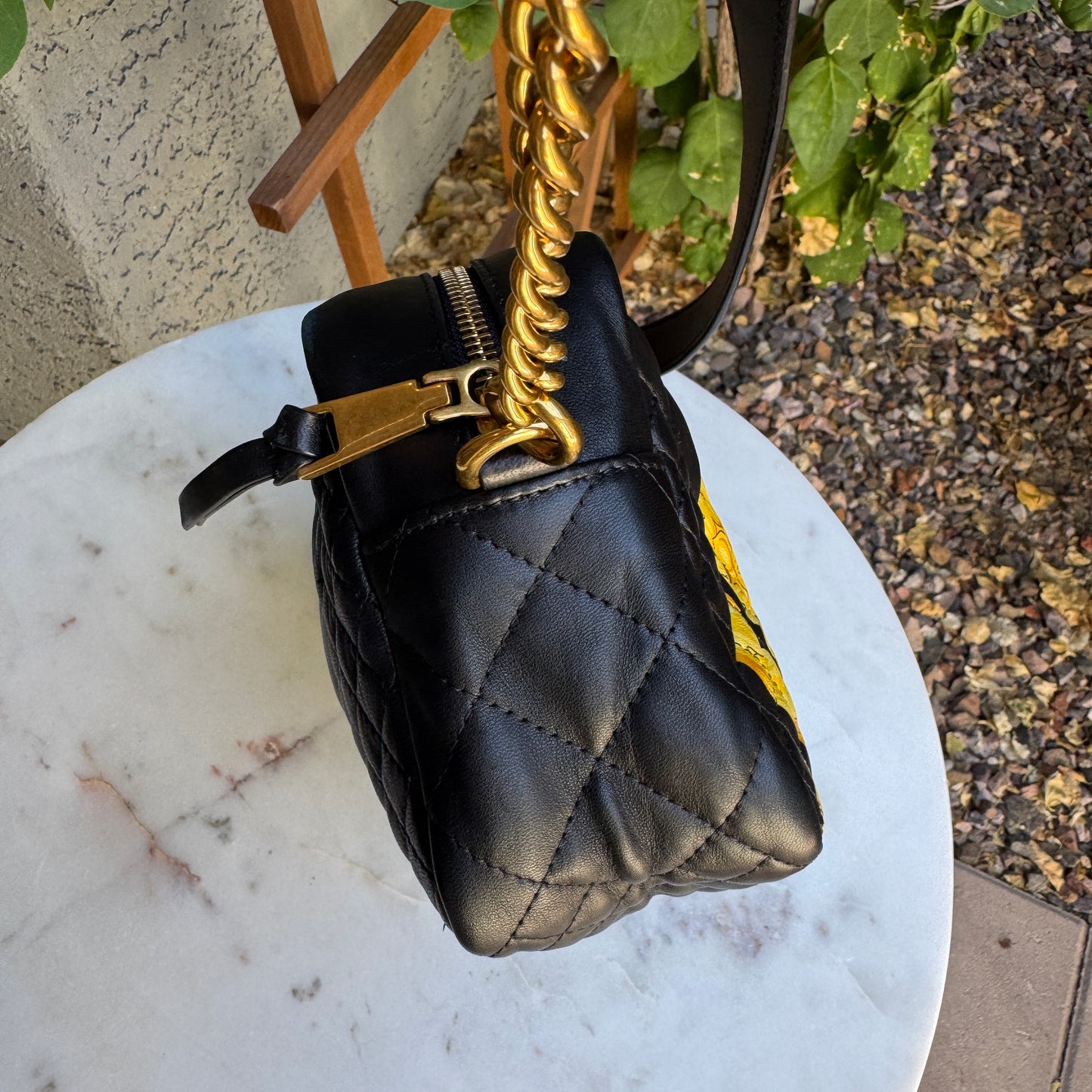 Versace Baroque Icon Quilted Leather Camera Crossbody Bag