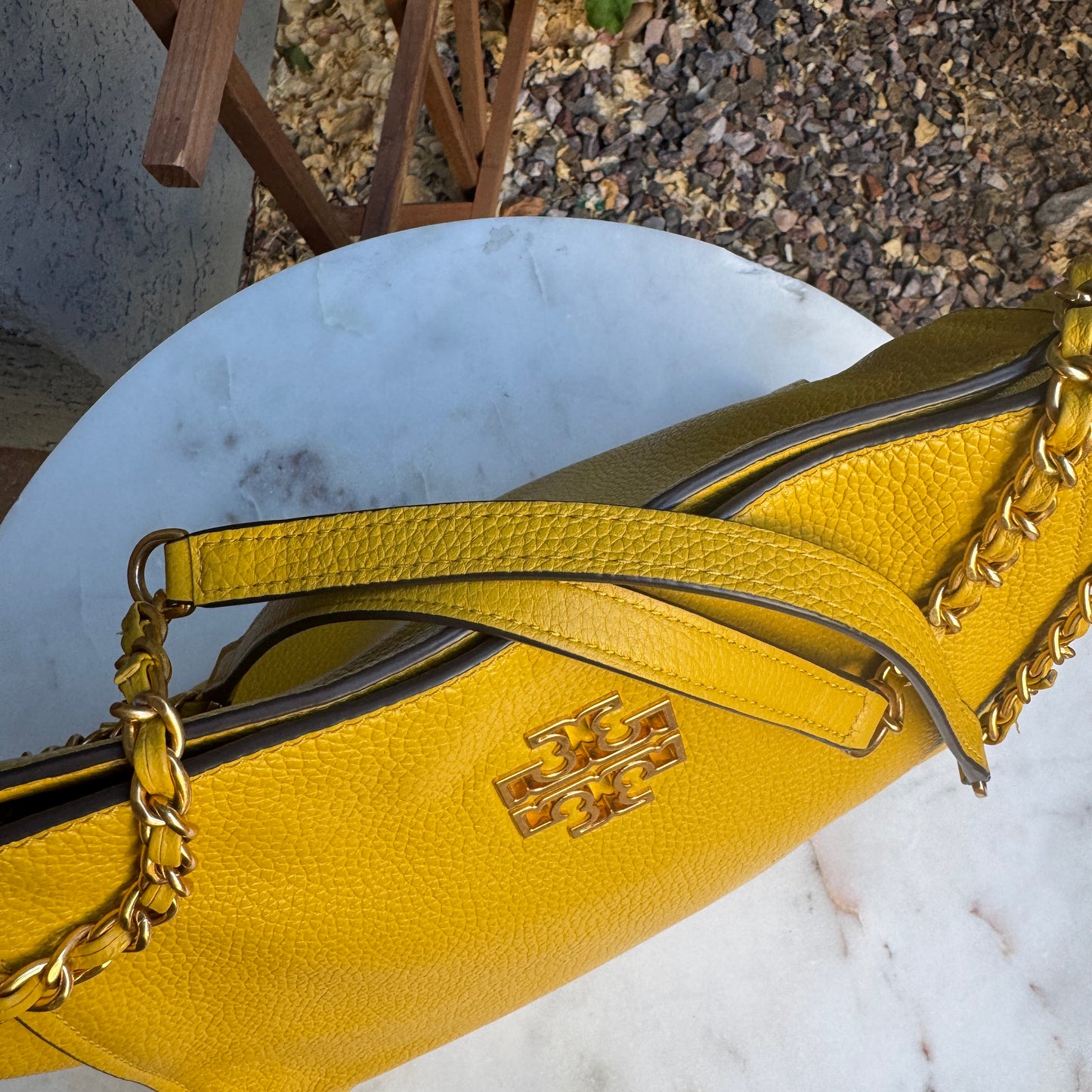 Tory Burch Britten Slouchy Chain Pebbled Leather Shoulder Bag