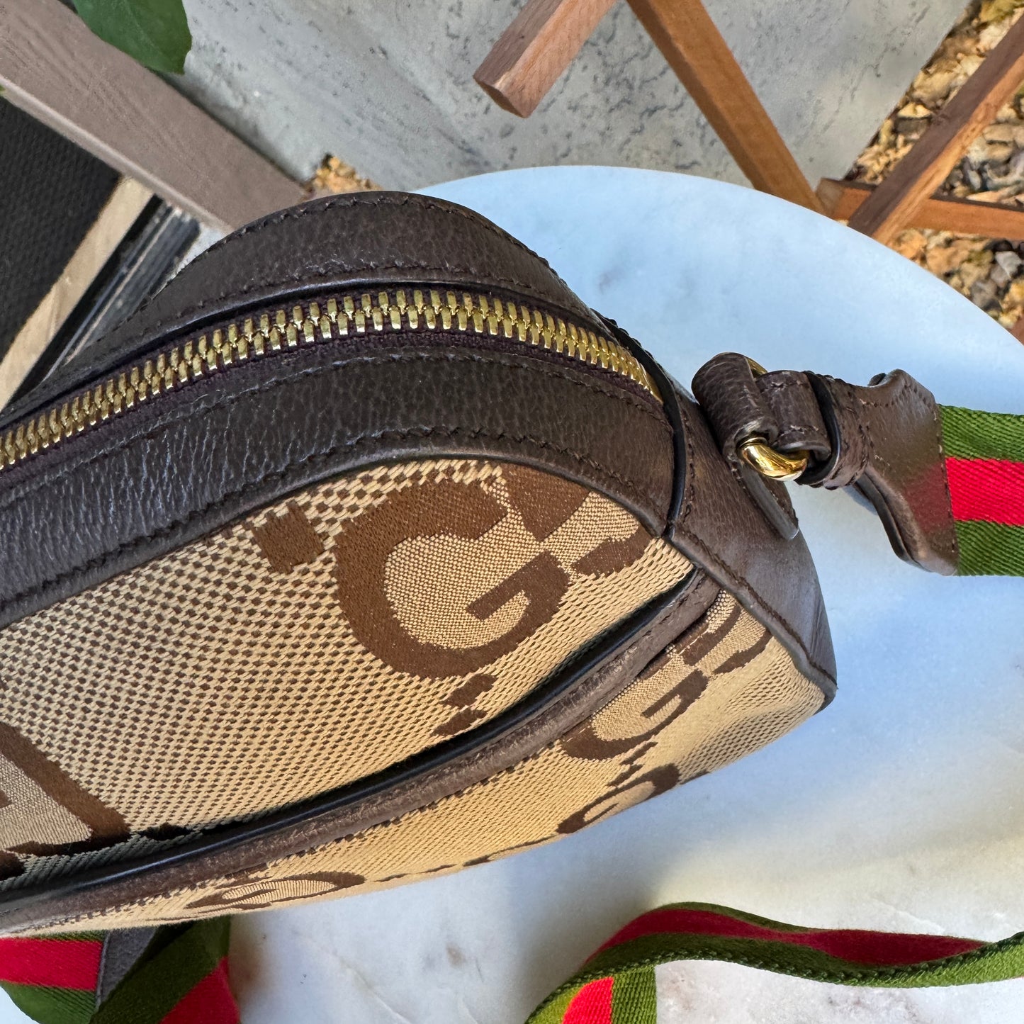 Gucci Monogram Jumbo GG Textured Dollar Calfskin Web Messenger