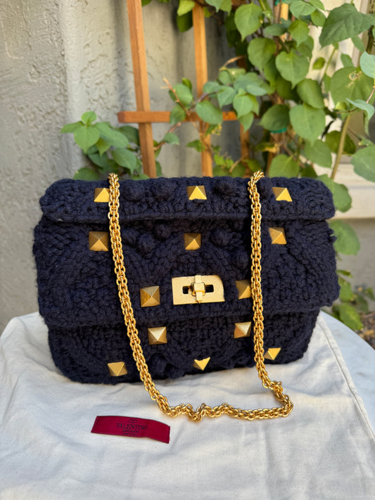 Valentino Garavani Large Crochet Pyramid Stud Satchel Crossbody