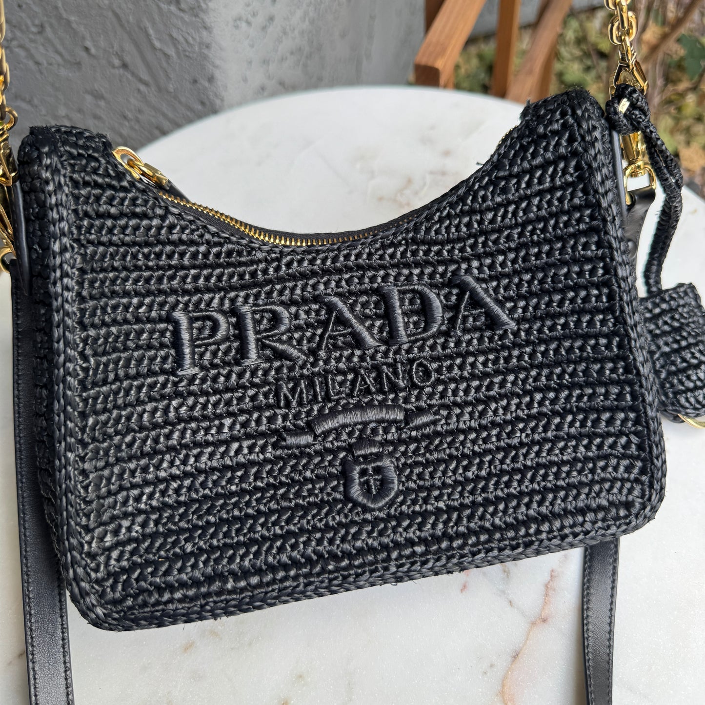 Prada Re-Edition Mini Crochet Raffia Crossbody Bag