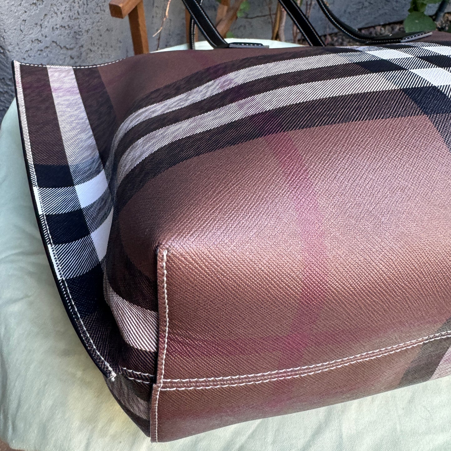 Burberry Dark Birch Brown Check and Leather Medium Tote