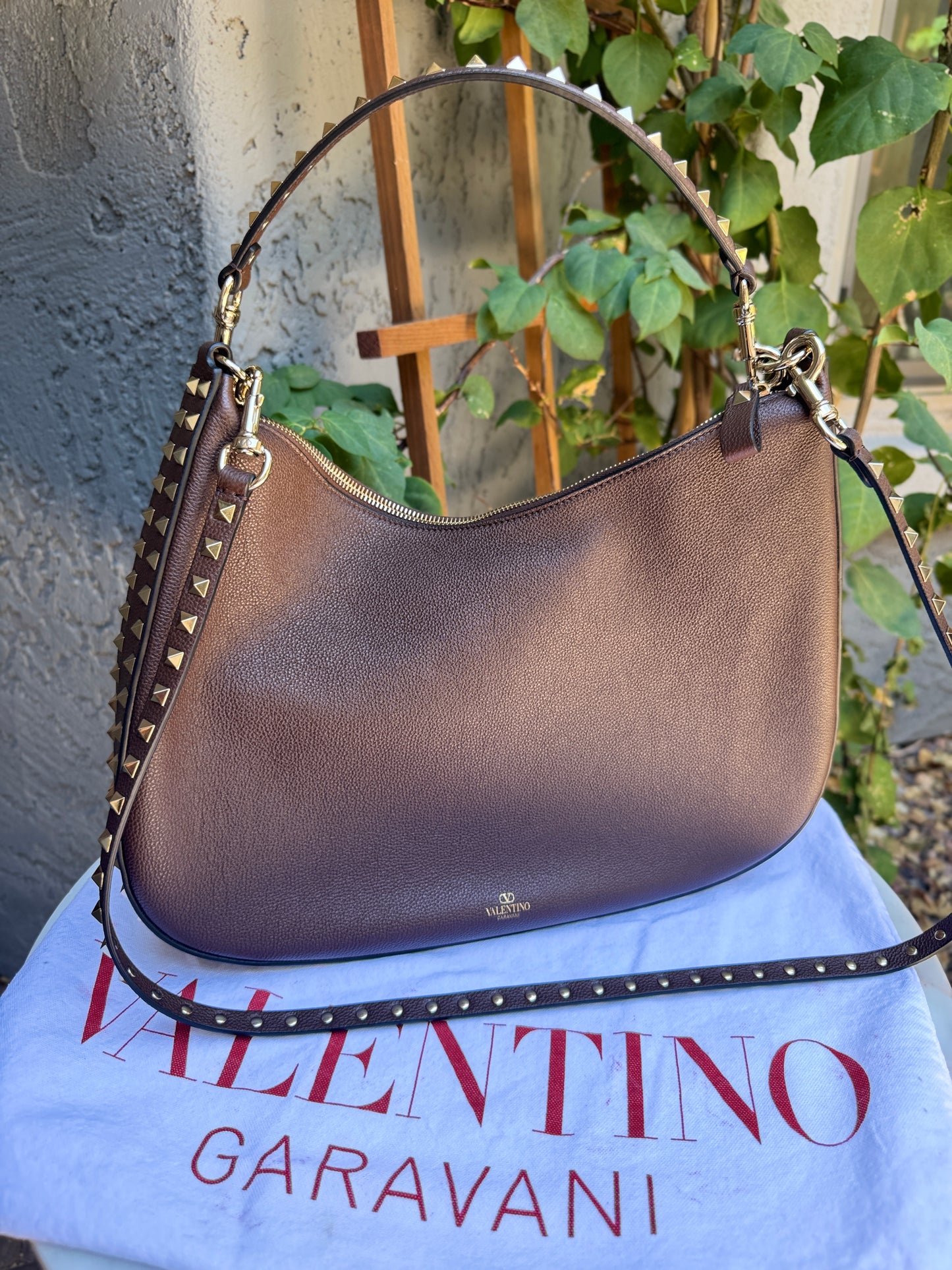 Valentino Garavani Rockstud Leather Hobo Bag
