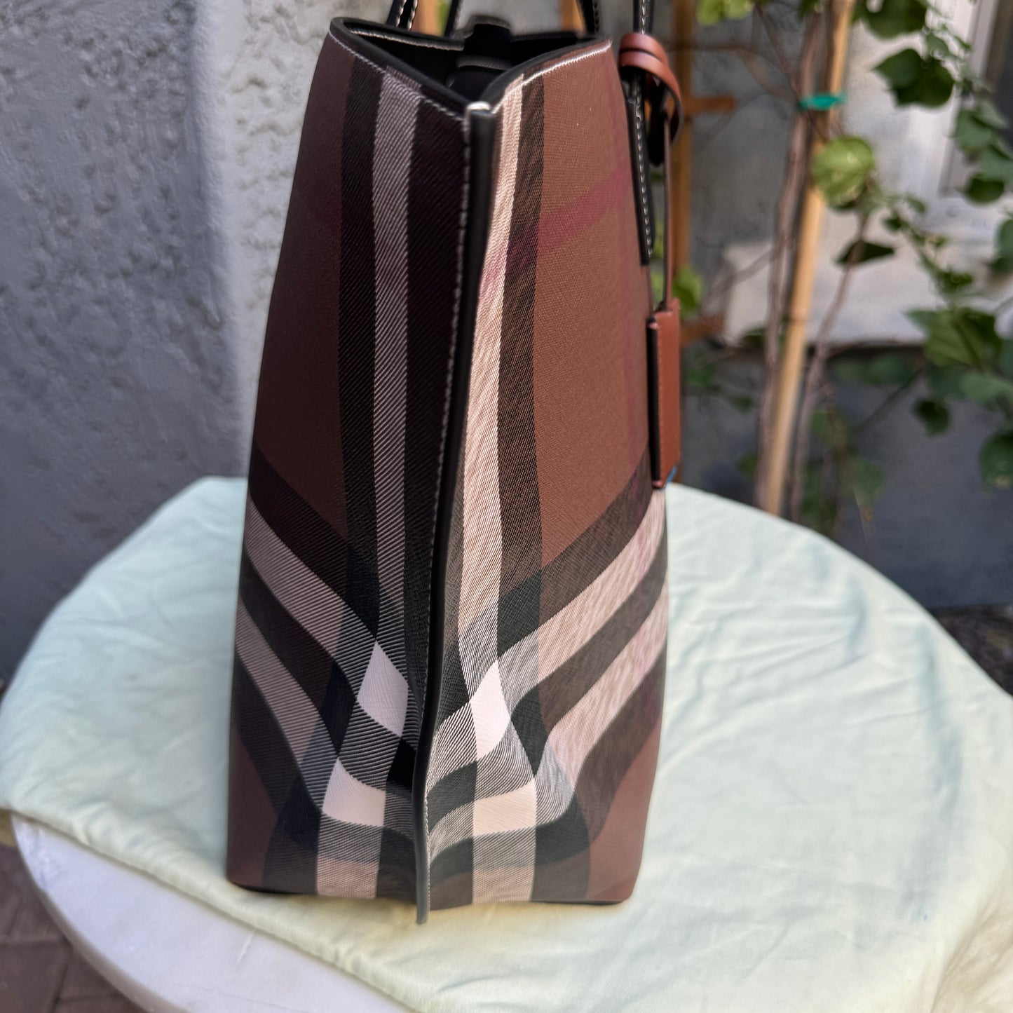 Burberry Dark Birch Brown Check and Leather Medium Tote