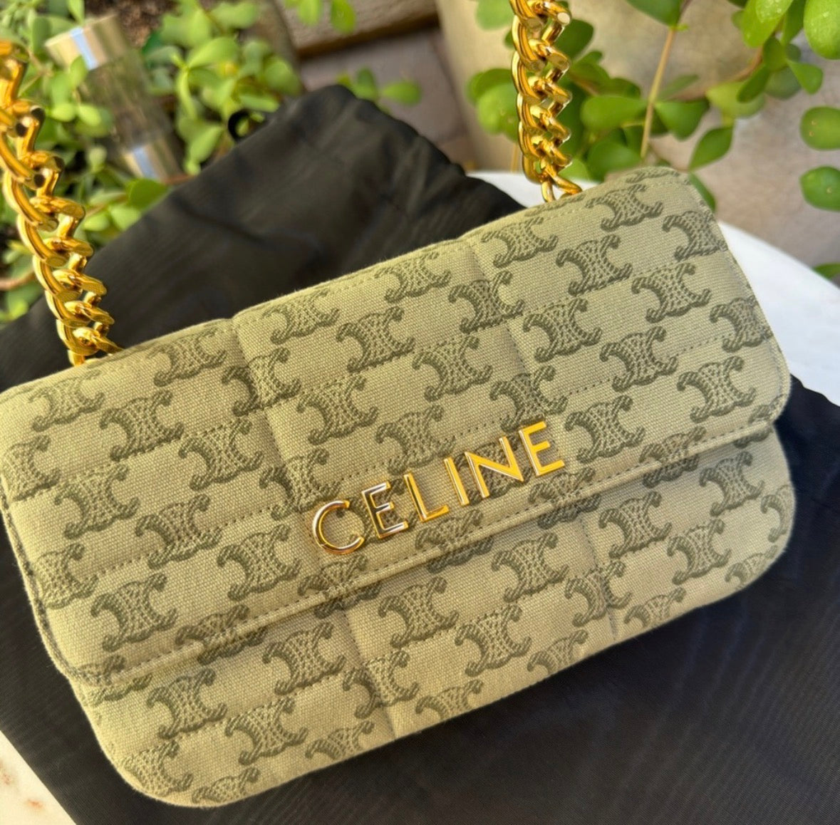 Celine Matelassé Triomphe Canvas Chain Shoulder Bag