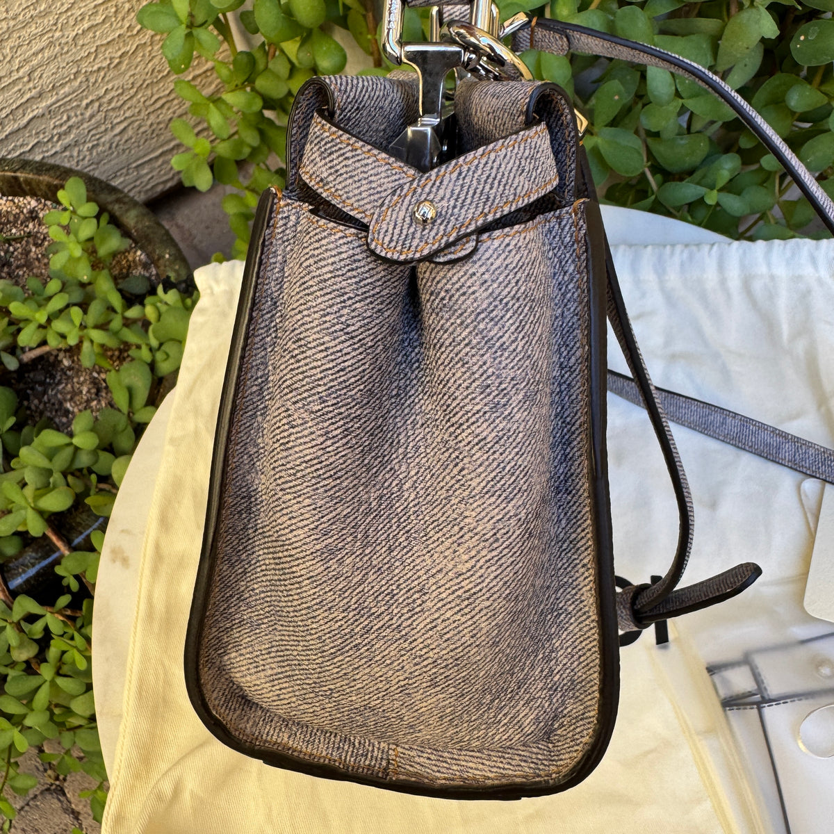 Fendi Denim Effect Leather Mini Peekaboo