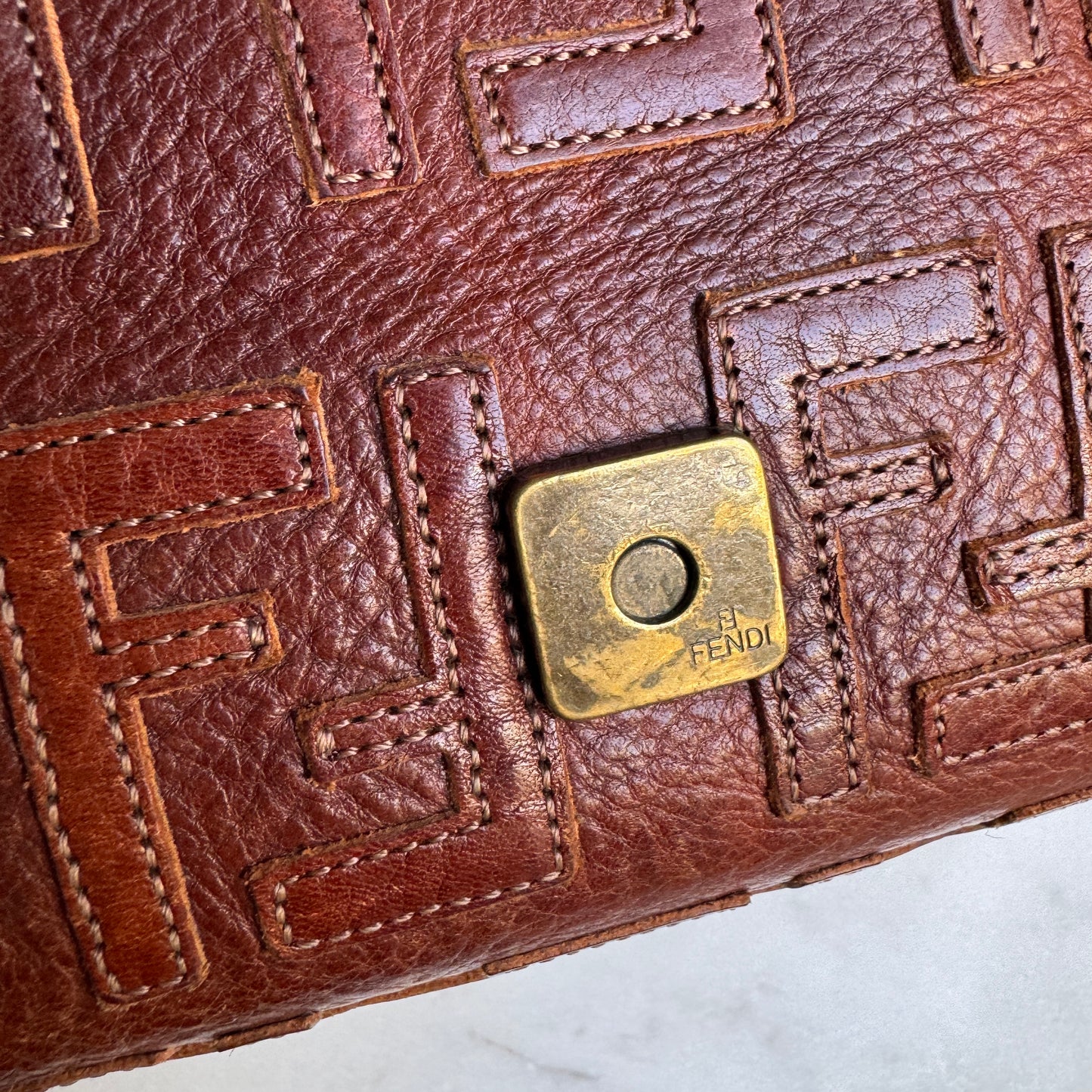 Fendi FF Leather Stitched Monogram Mamma Baguette