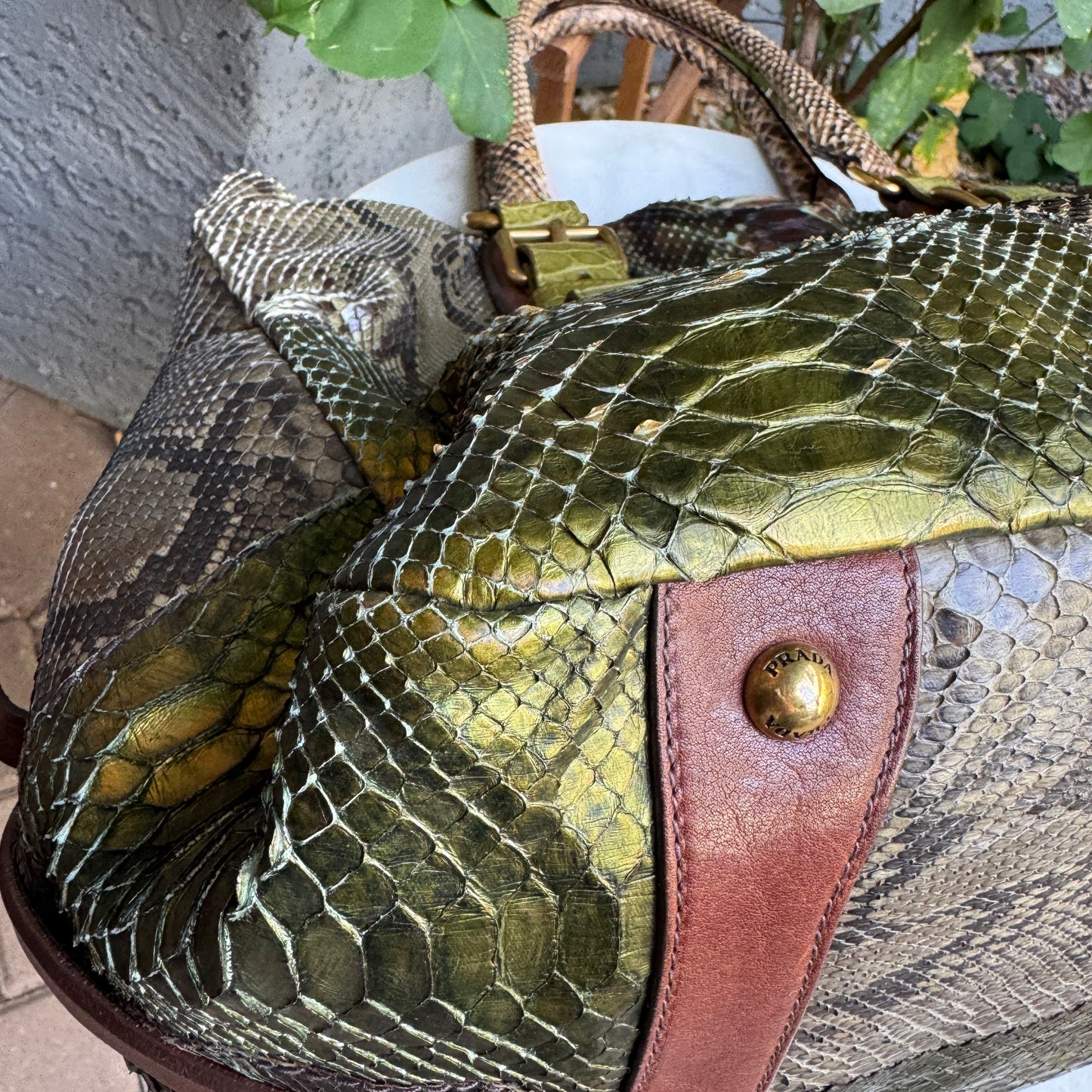 Prada Coccodrillo & Vitello Trimmed Pitone Patch Tote