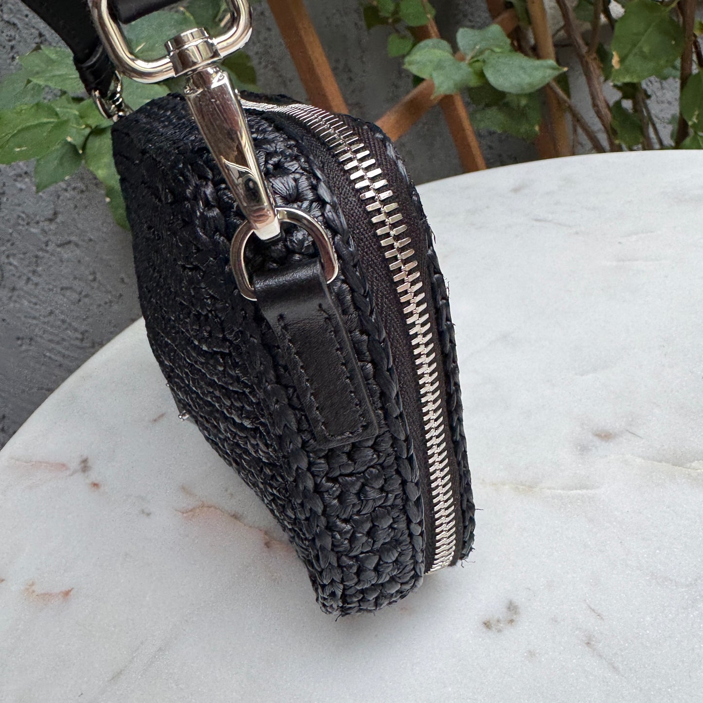 Prada Crochet Raffia Brique Crossbody