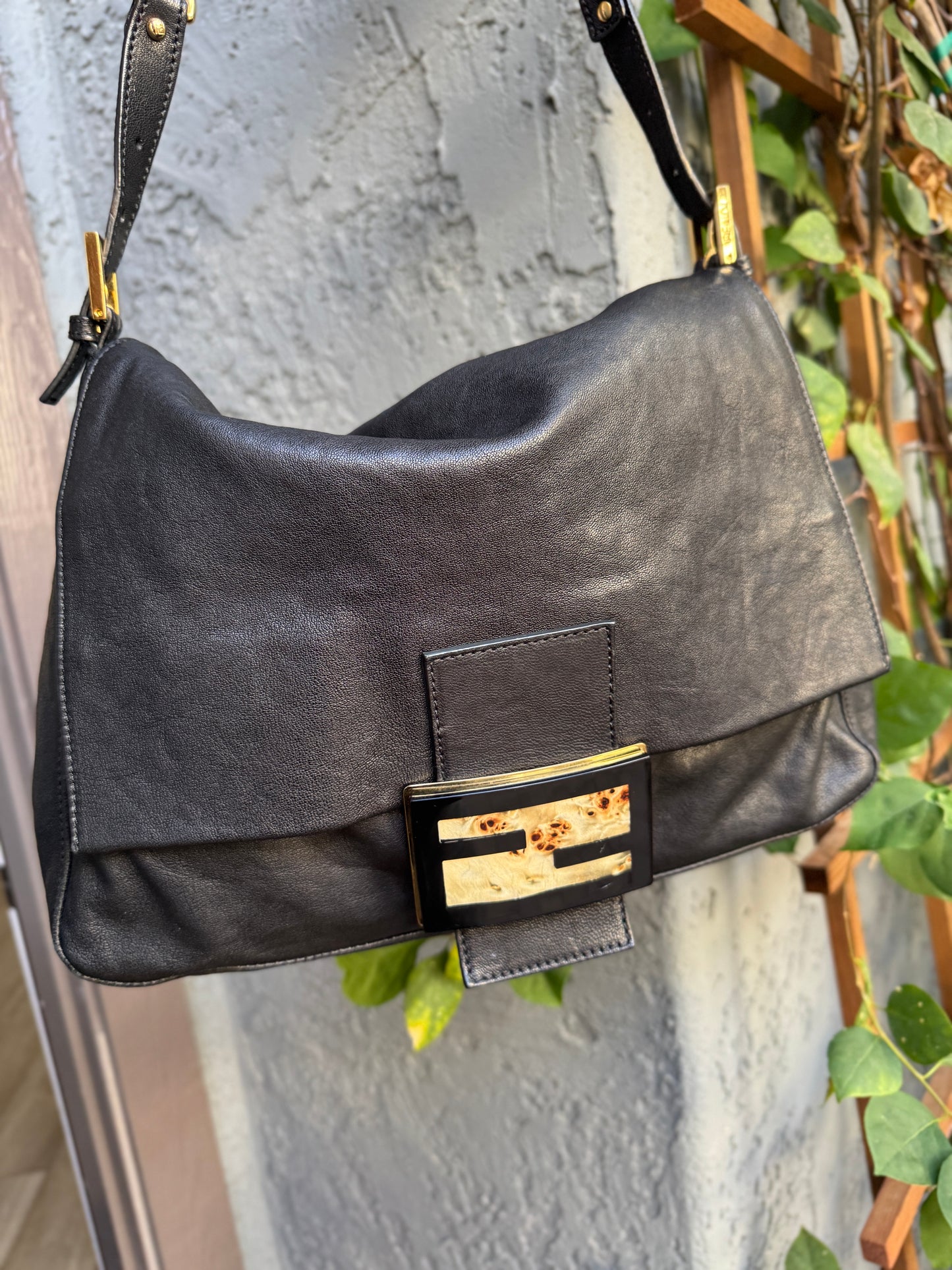 Fendi Lambskin Leather Tortoise Mamma Baguette