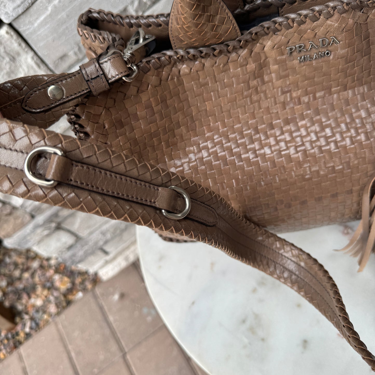 Prada Madras Woven Leather Tote