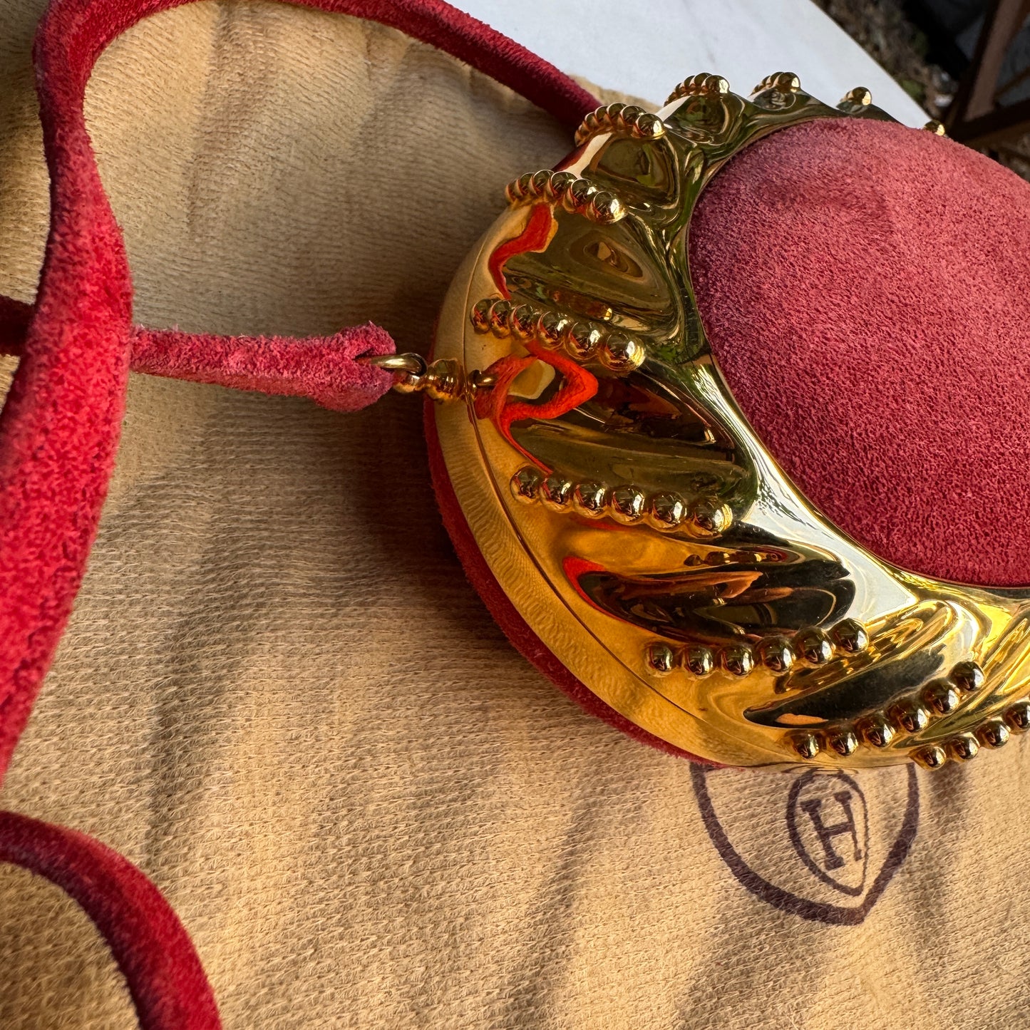 Hermès Oursin Minaudière Pochette Doblis Suede Leather Shoulder Bag