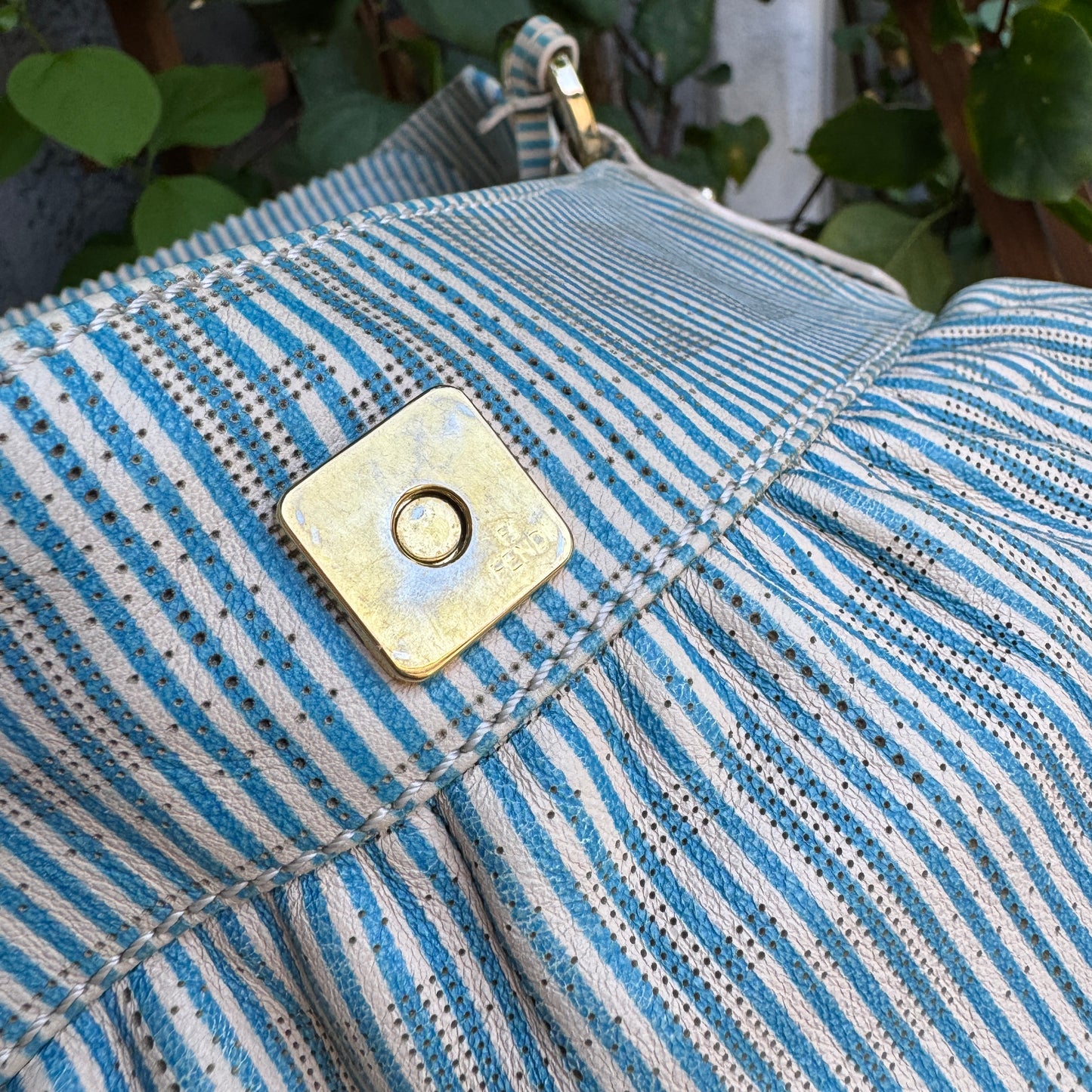 Fendi Vintage Striped Pequin Leather Chef Shoulder Bag