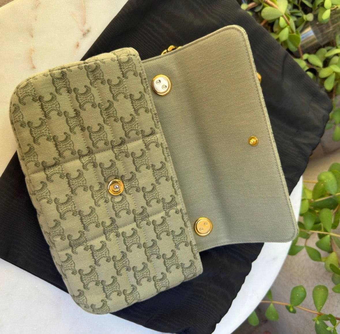 Celine Matelassé Triomphe Canvas Chain Shoulder Bag