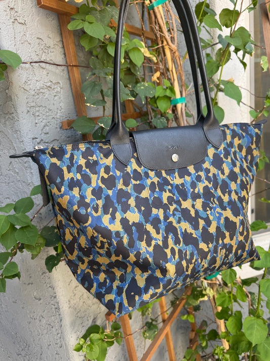 Longchamp Le Pliage Medium Panther Print Nylon Tote