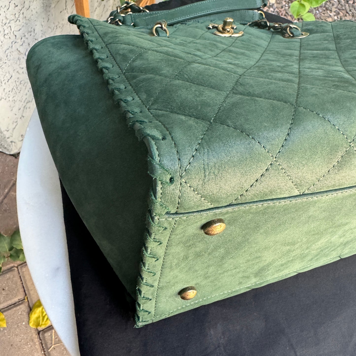 Chanel Nubuck Suede Quilted Whipstitch Happy Stitch Tote