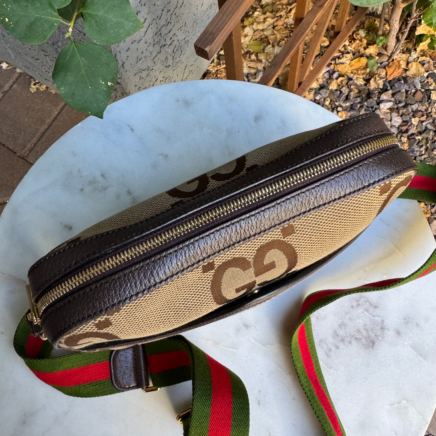 Gucci Monogram Jumbo GG Textured Dollar Calfskin Web Messenger