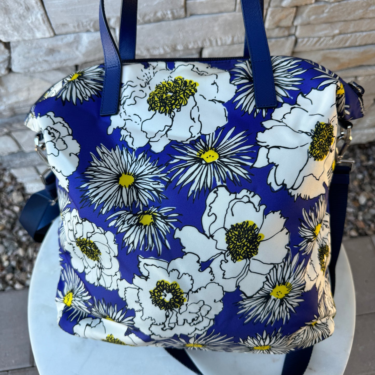 Prada Tessuto Stampat Flower Leather & Nylon Shopper Tote