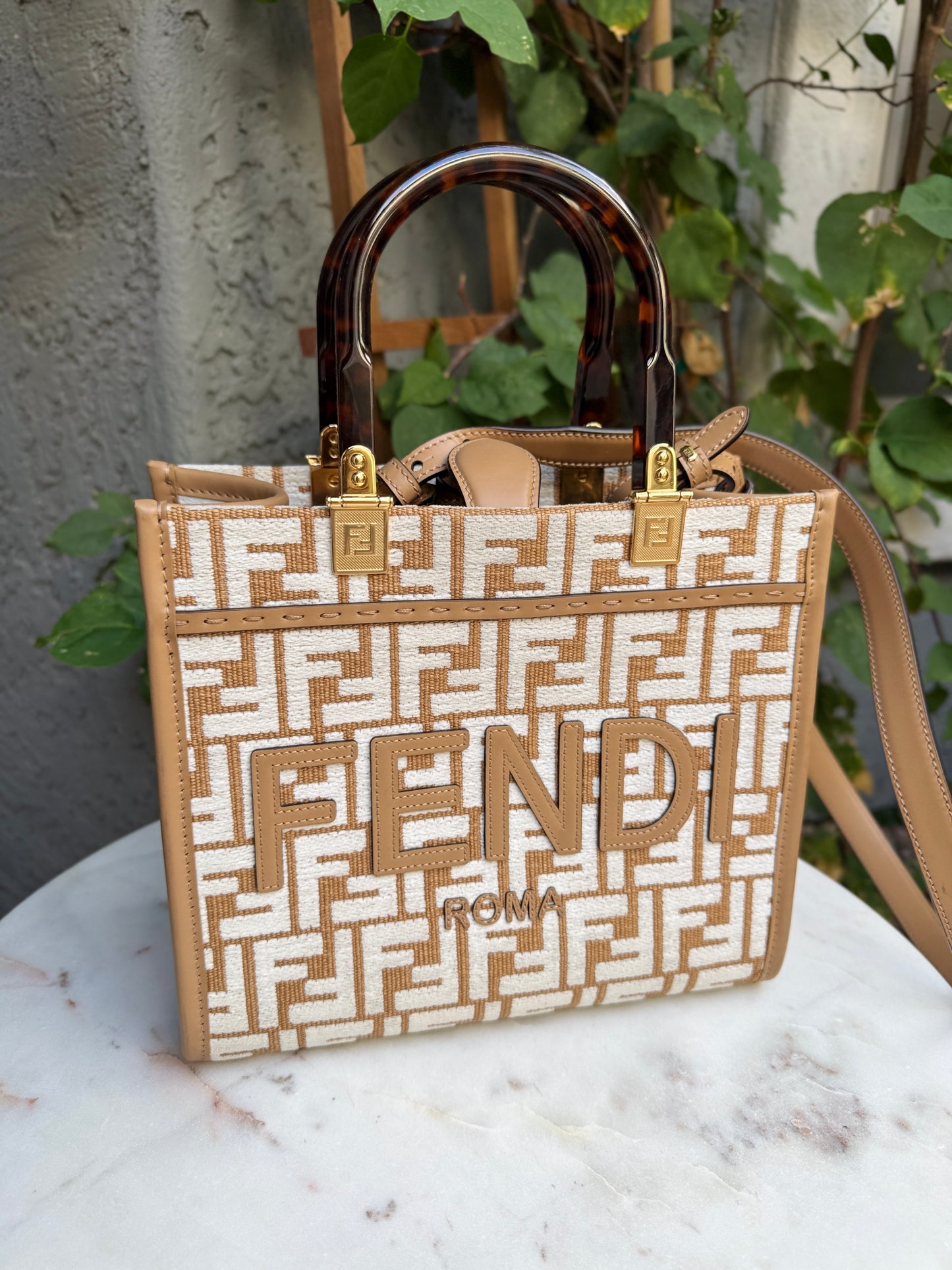 Fendi Small Zucca Monogram Woven Sunshine Shopper Tote
