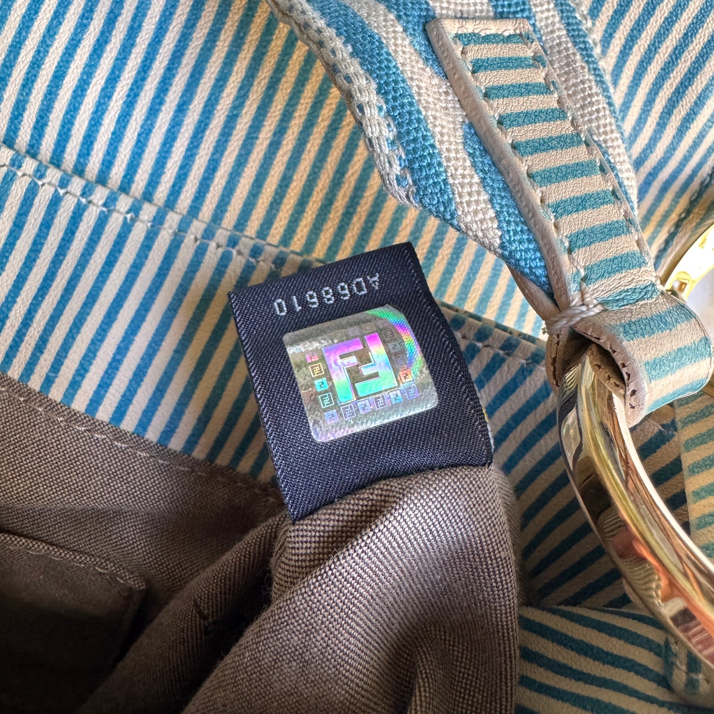 Fendi Vintage Striped Pequin Leather Chef Shoulder Bag