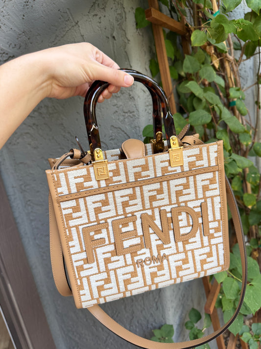 Fendi Small Zucca Monogram Woven Sunshine Shopper Tote
