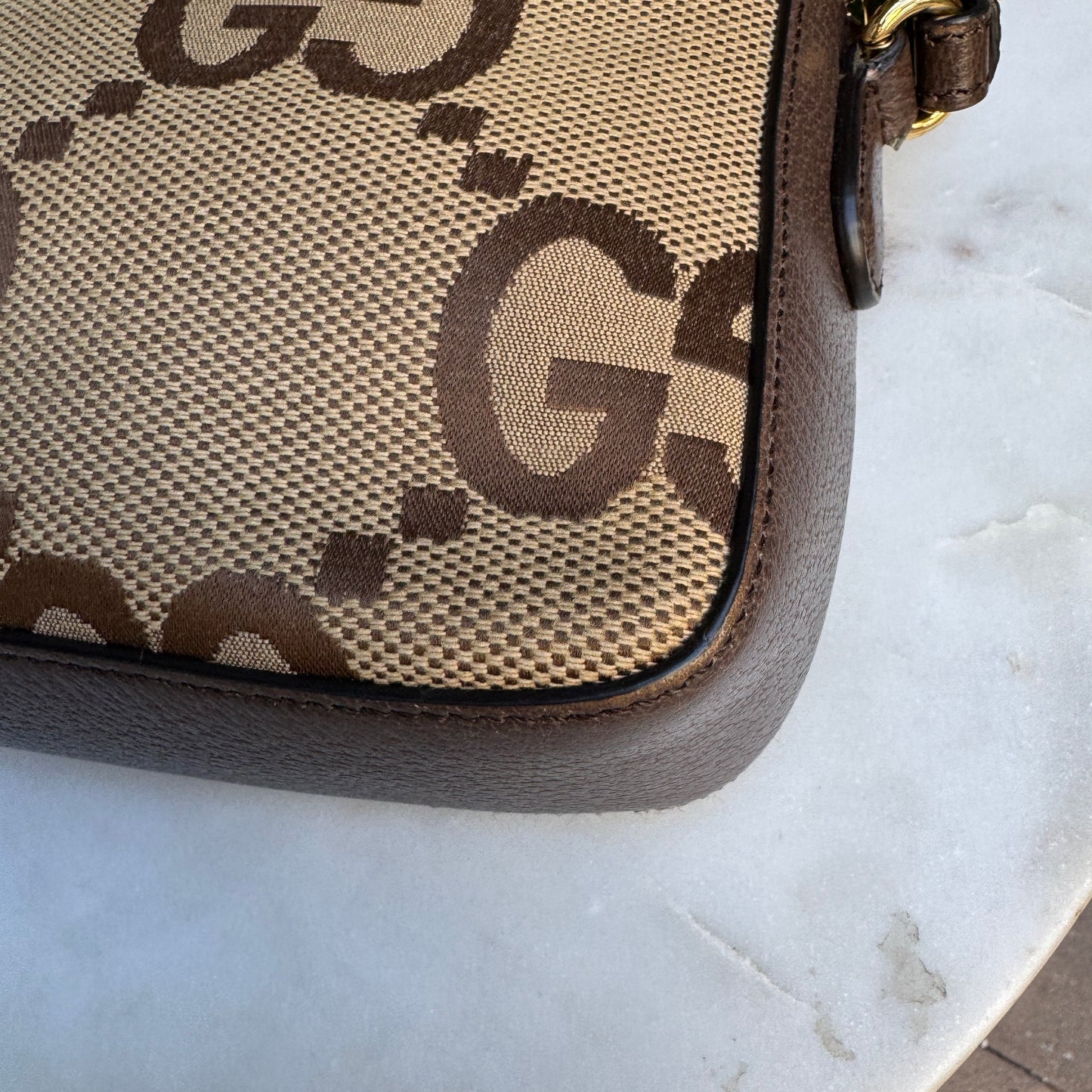 Gucci Monogram Jumbo GG Textured Dollar Calfskin Web Messenger