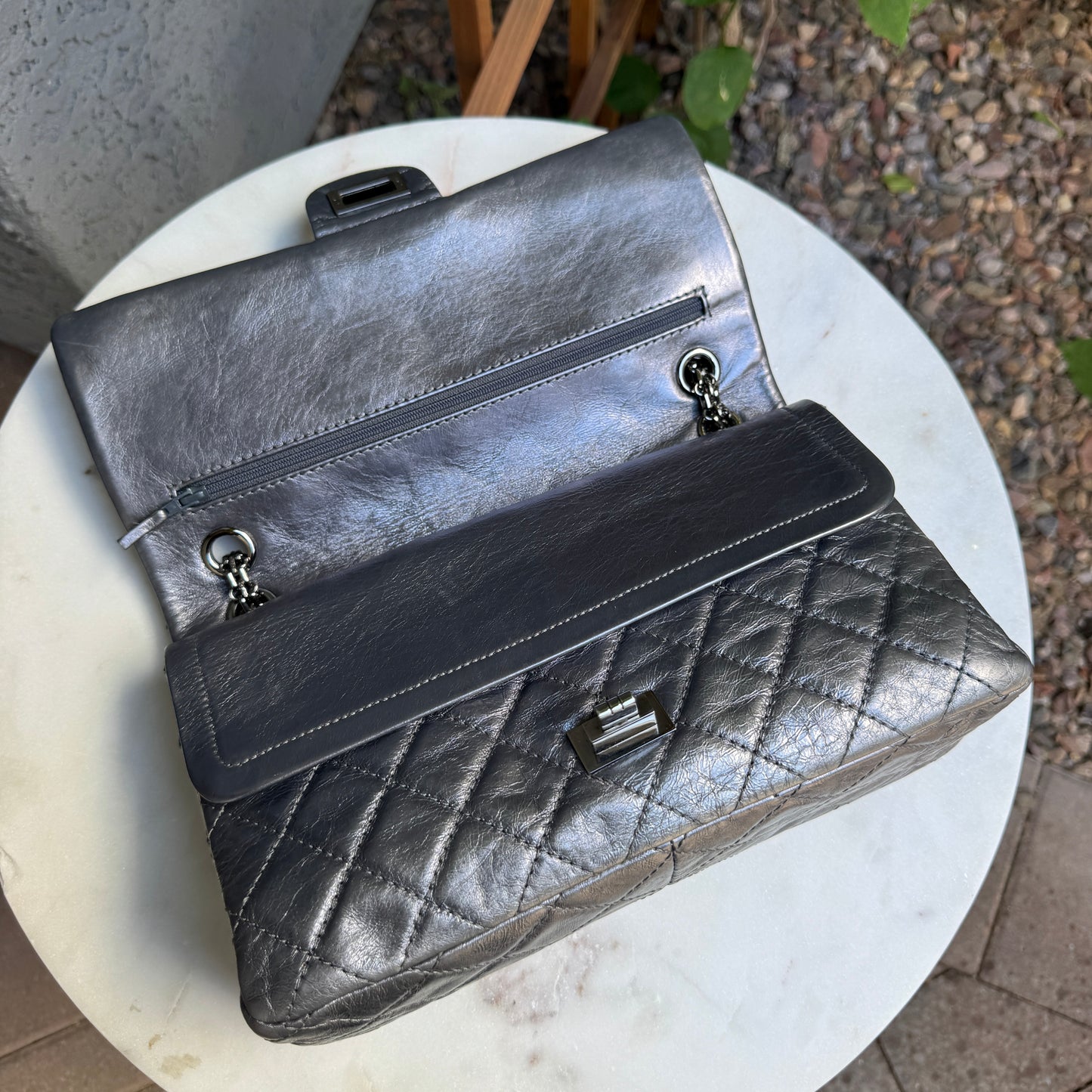 Chanel 2.55 Reissue 227 Double Flap Metallic Aged Calfskin Shoulder Bag