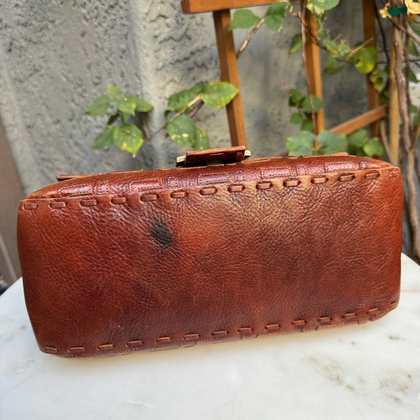 Fendi FF Leather Stitched Monogram Mamma Baguette