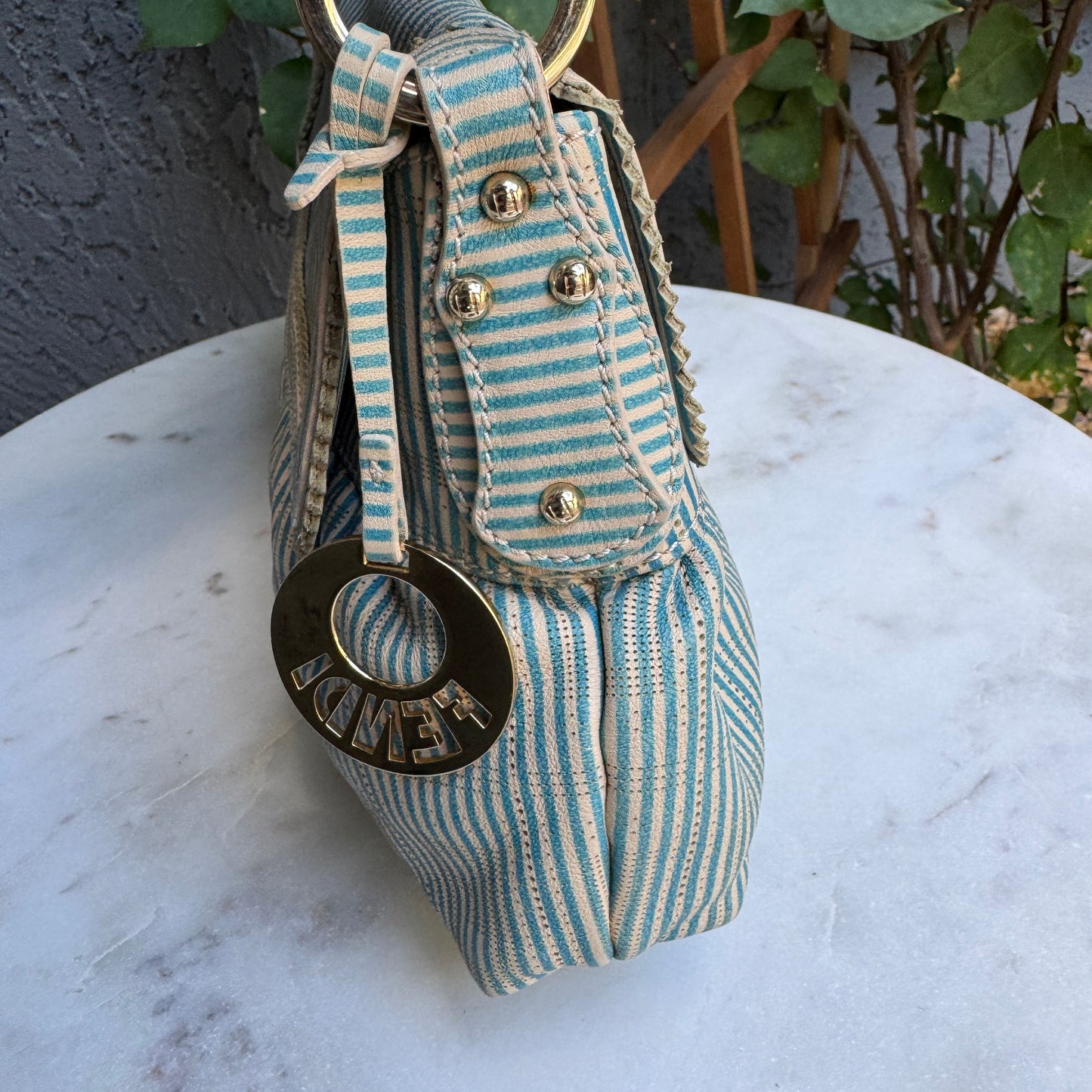 Fendi Vintage Striped Pequin Leather Chef Shoulder Bag