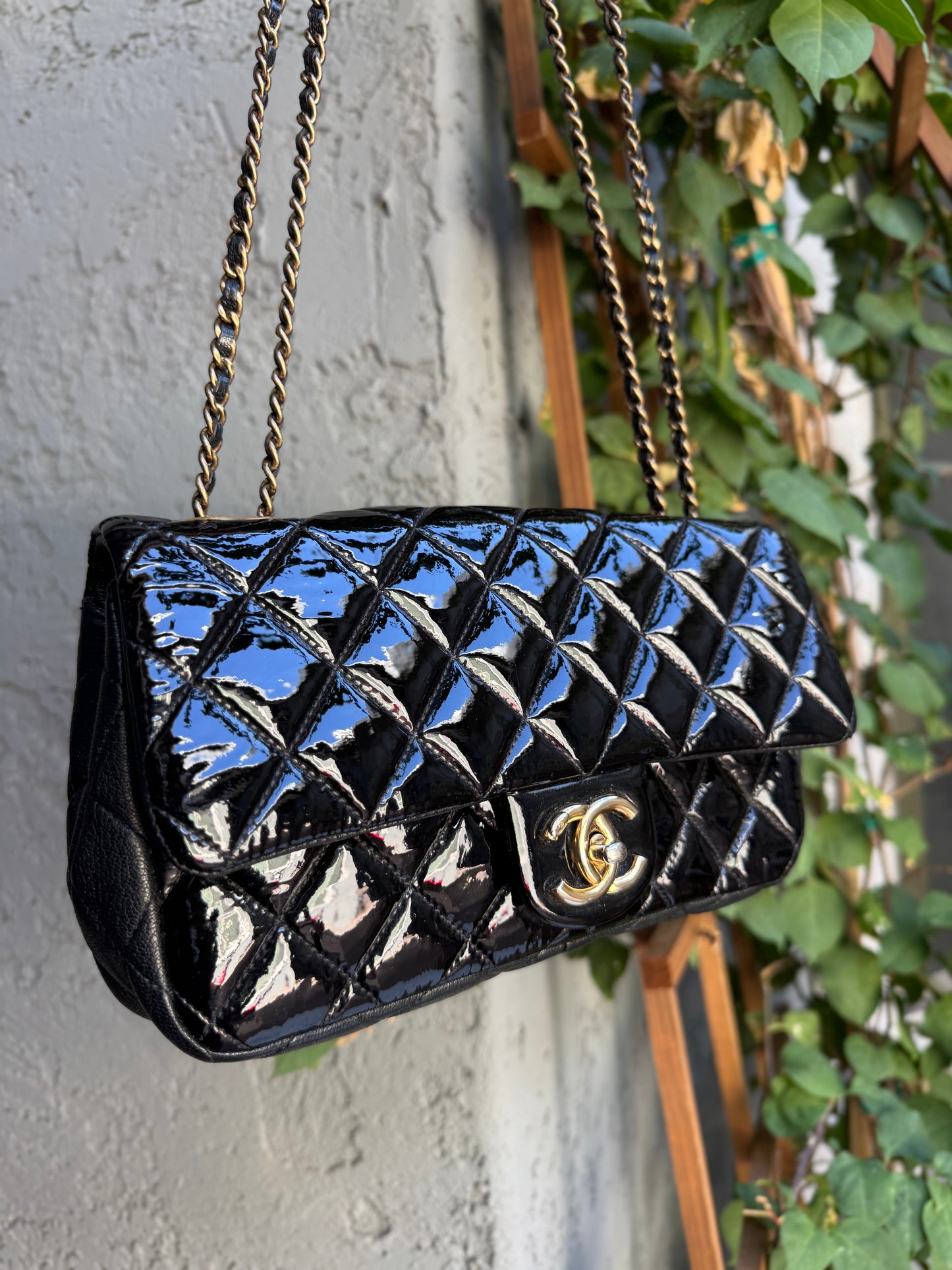 Chanel Quilted Patent Leather Medium Eyelet Single Flap Crossbody