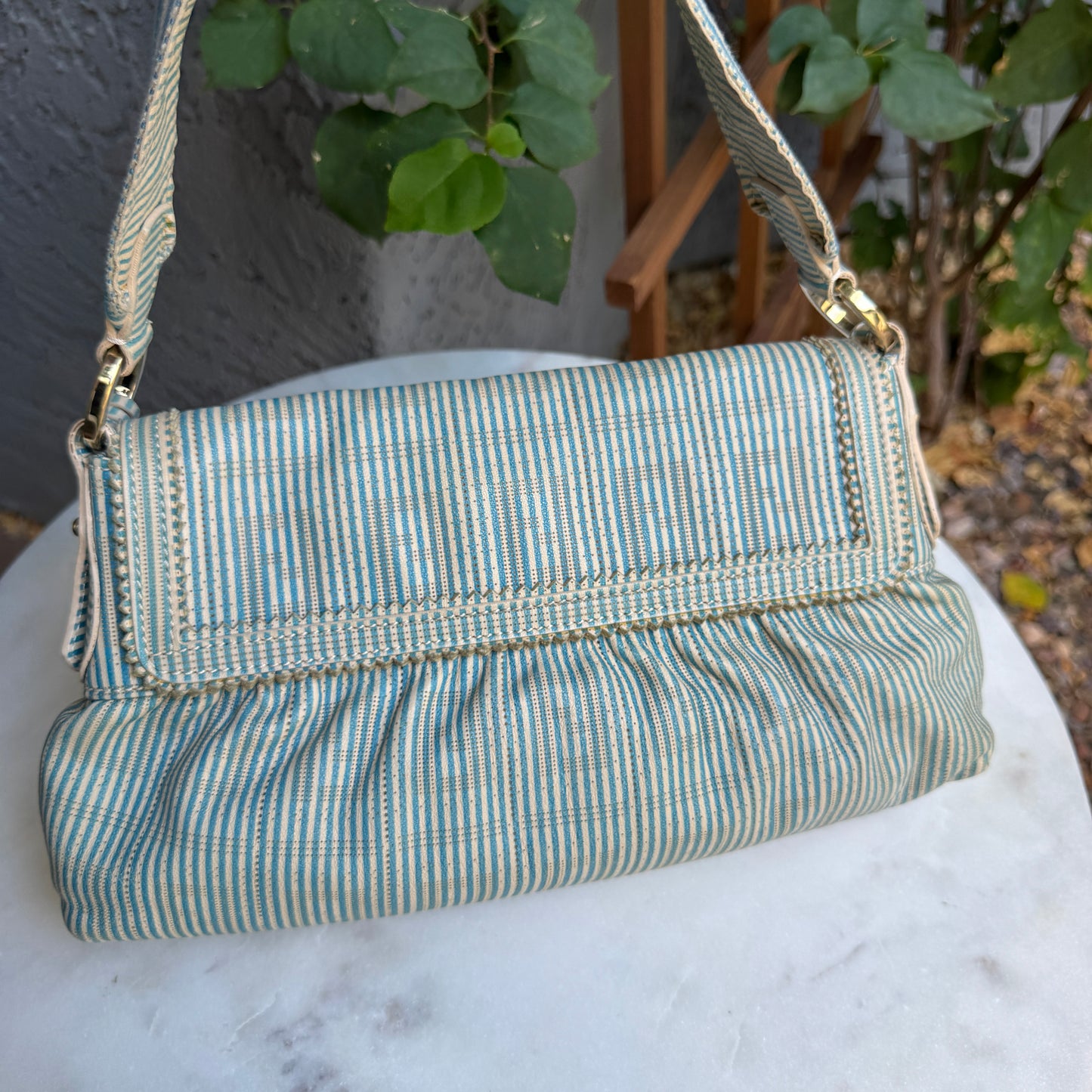 Fendi Vintage Striped Pequin Leather Chef Shoulder Bag