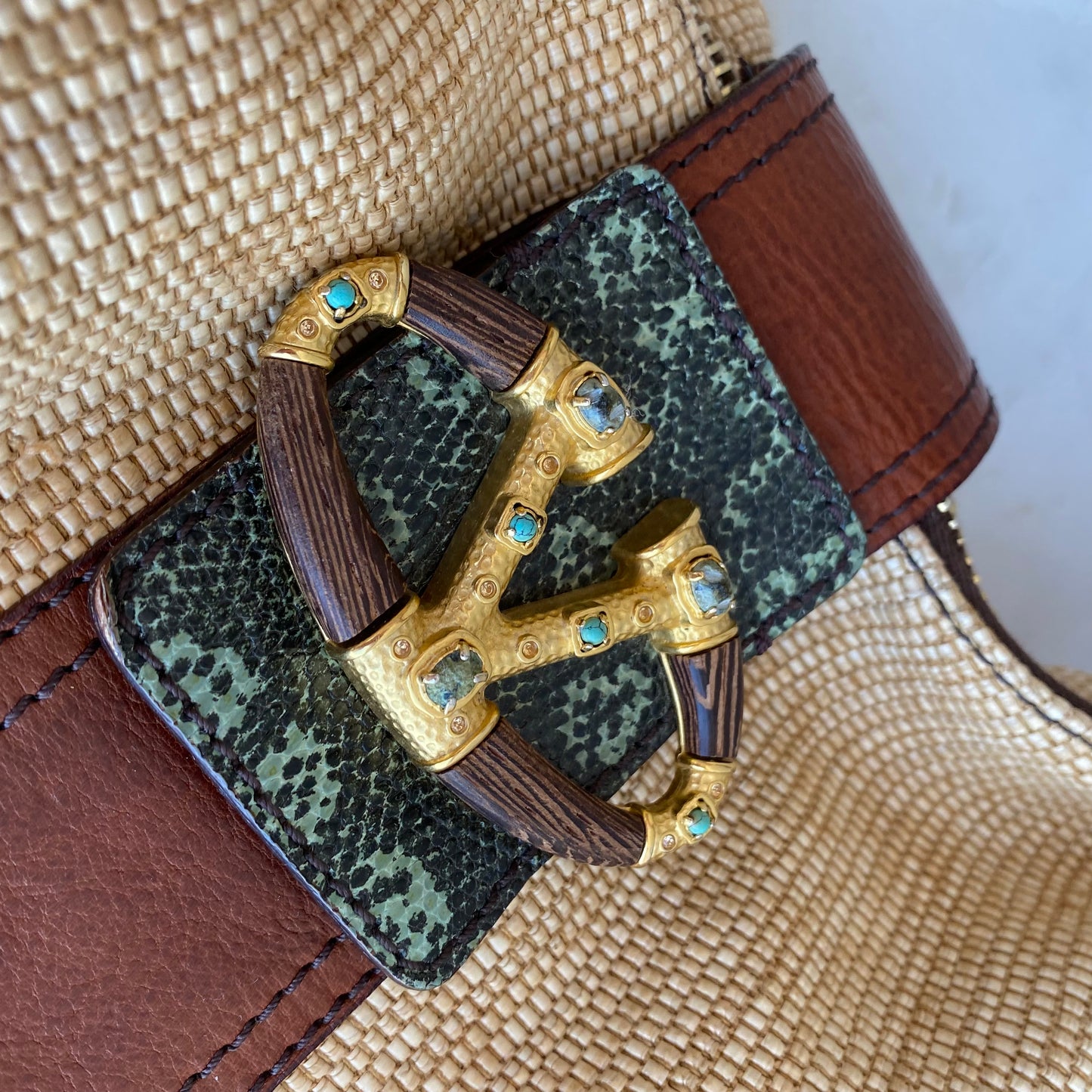 Valentino Garavani Leather and Raffia Shoulder Bag