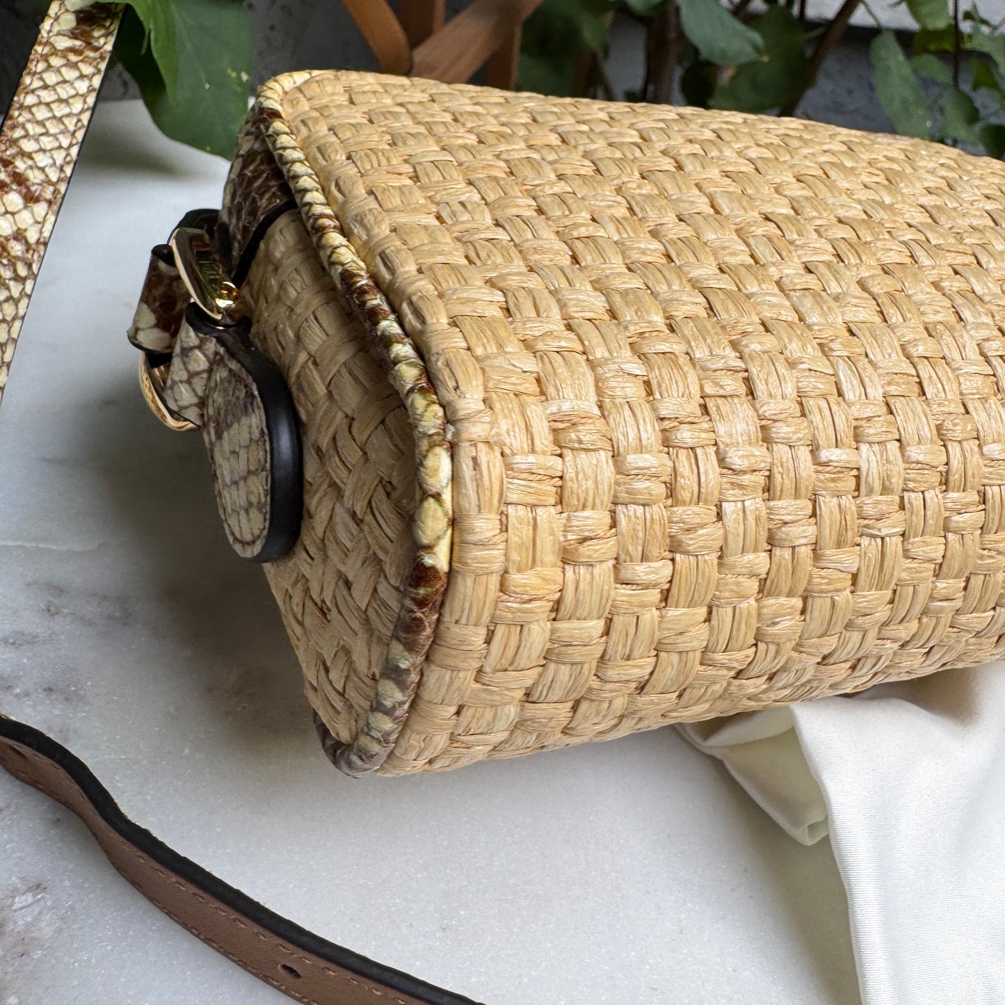 Gucci Ophidia Snakeskin Raffia Mini Crossbody