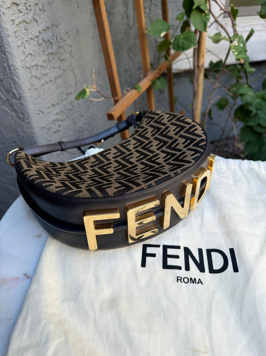 Fendi Zucca Monogram Crescent Small Fendigraphy Shoulder Bag