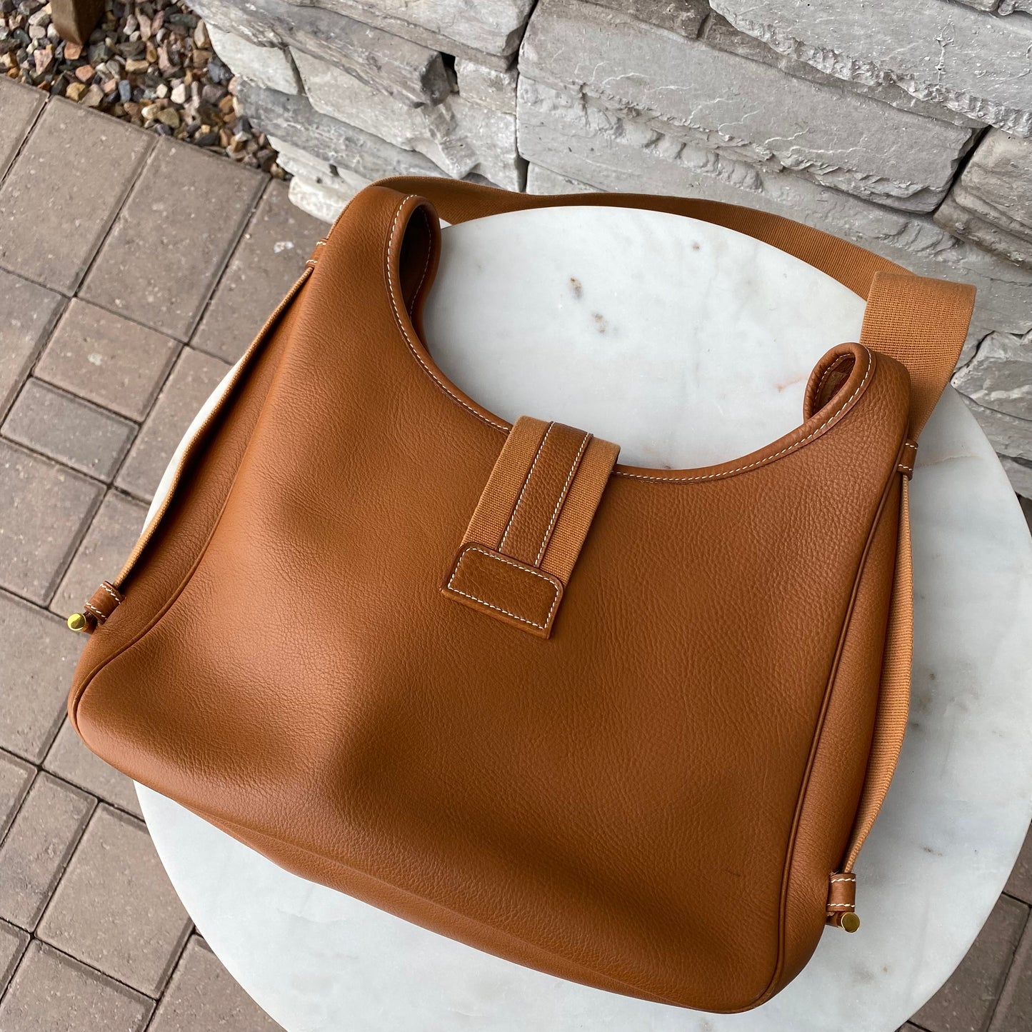 Hermès Tsako Gold Clemence Leather Shoulder Bag