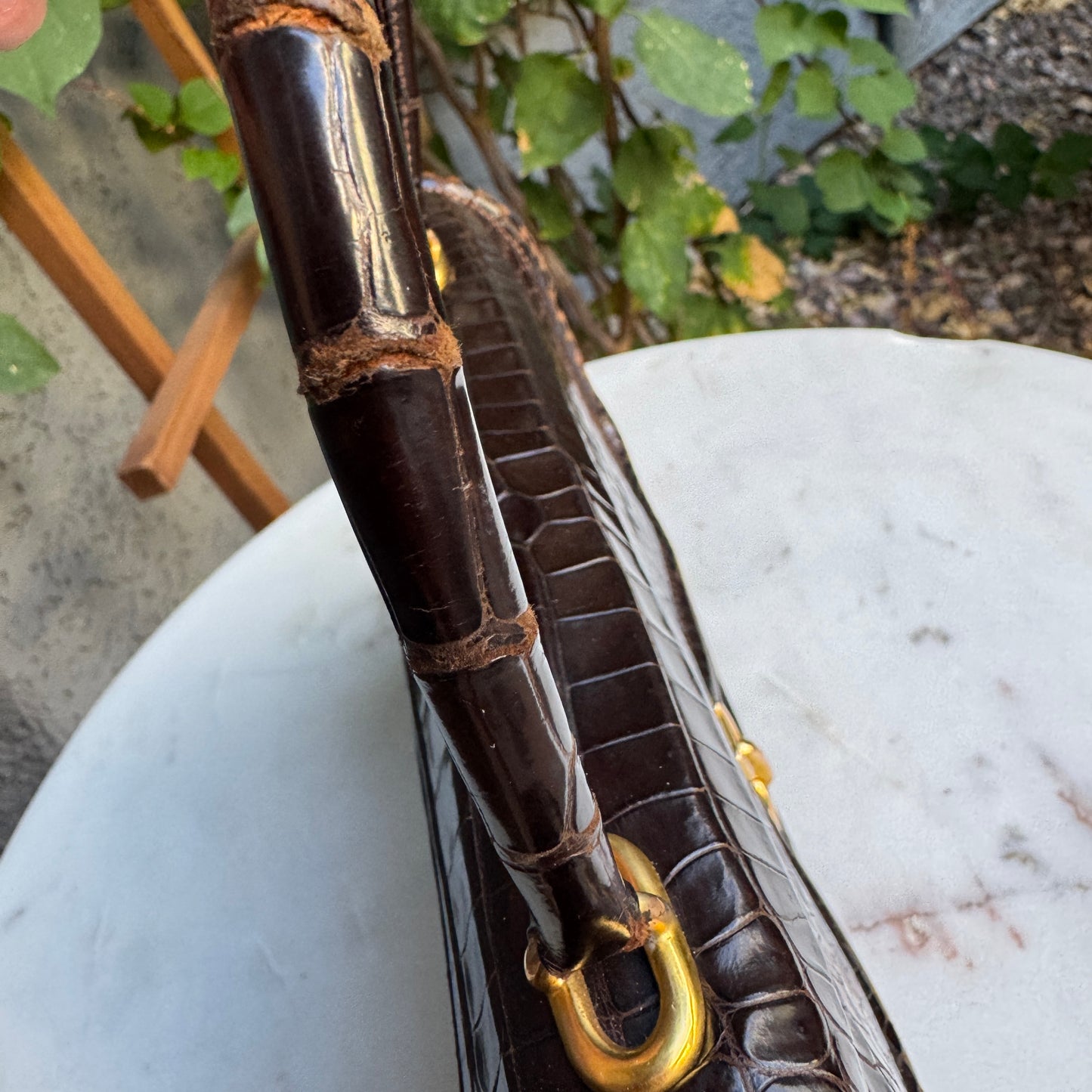 Hermès Vintage Shiny Crocodile Sac Chaine d'Ancre Top Handle Accordion Bag