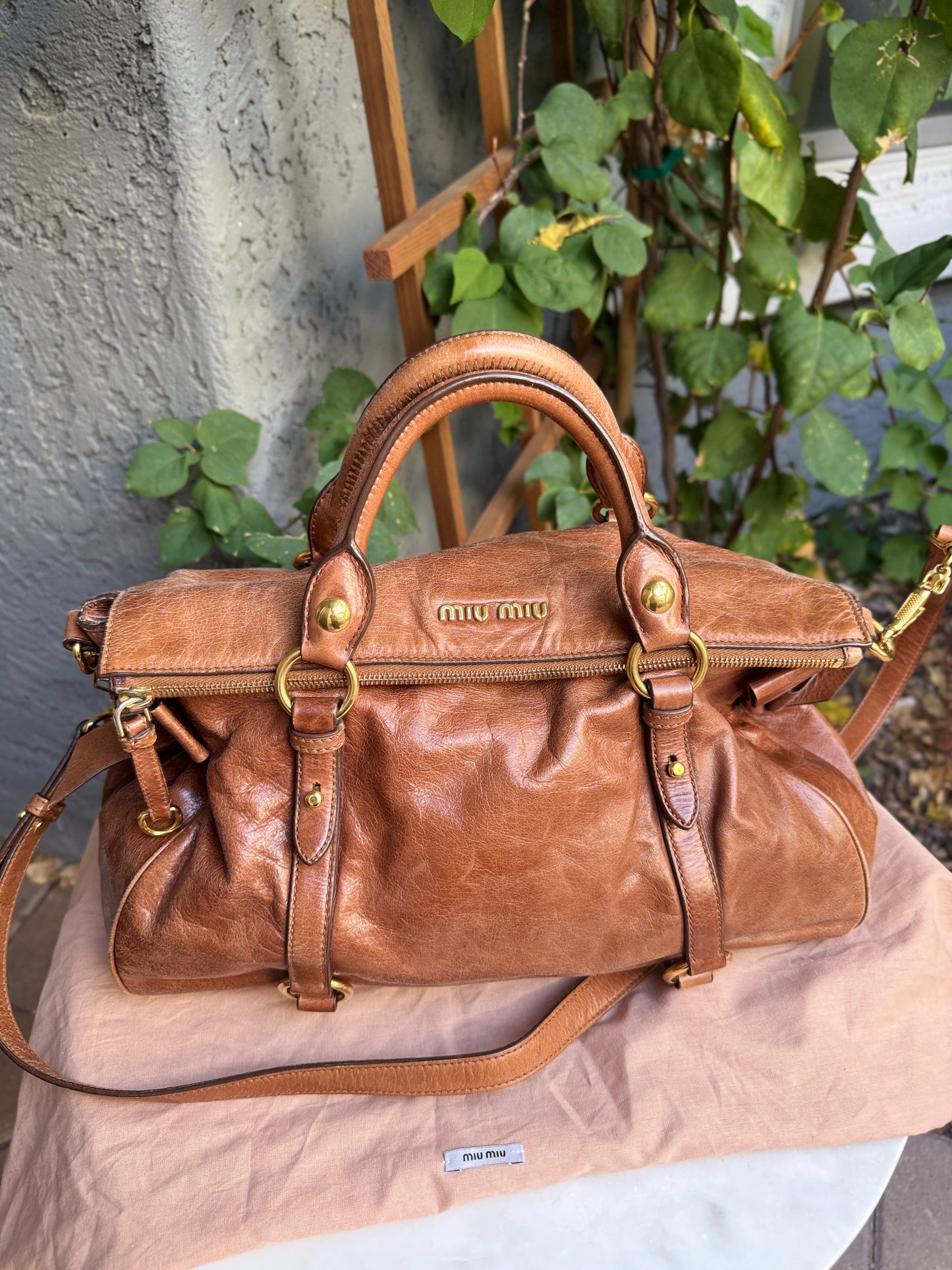 Miu Miu Vitello Lux Bow Leather Satchel