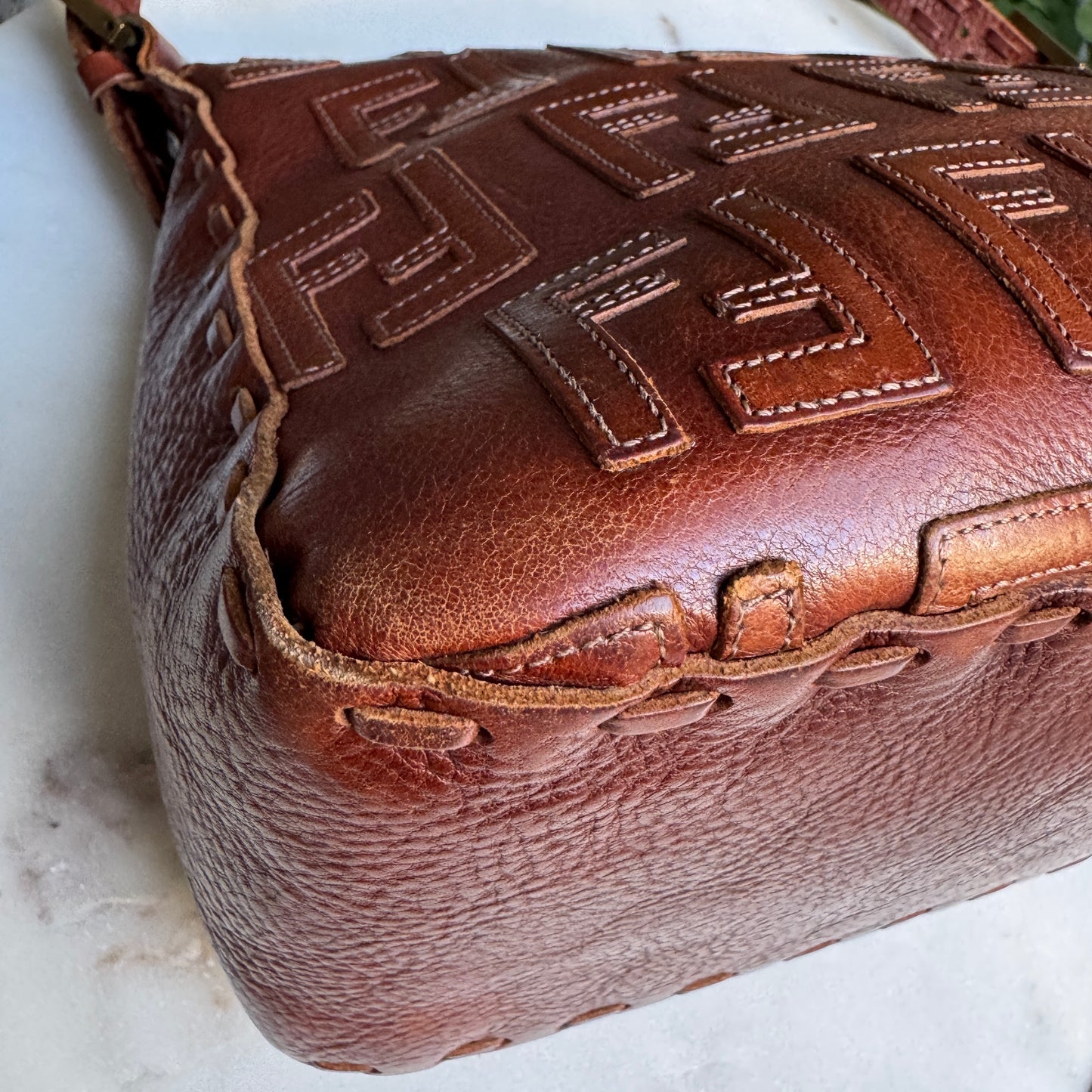 Fendi FF Leather Stitched Monogram Mamma Baguette