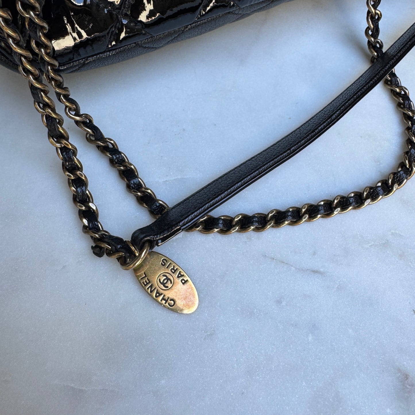 Chanel Quilted Patent Leather Medium Eyelet Single Flap Crossbody