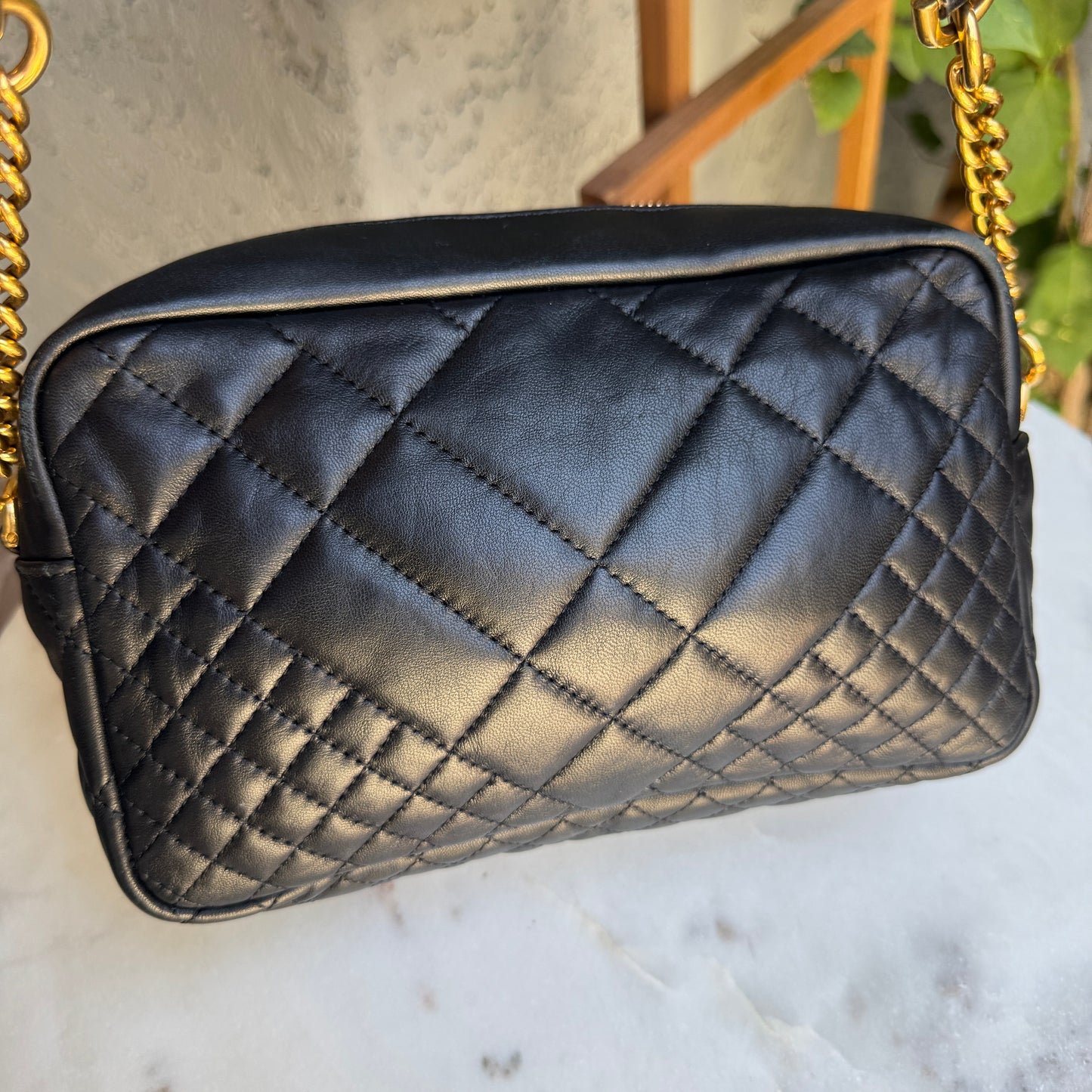 Versace Baroque Icon Quilted Leather Camera Crossbody Bag