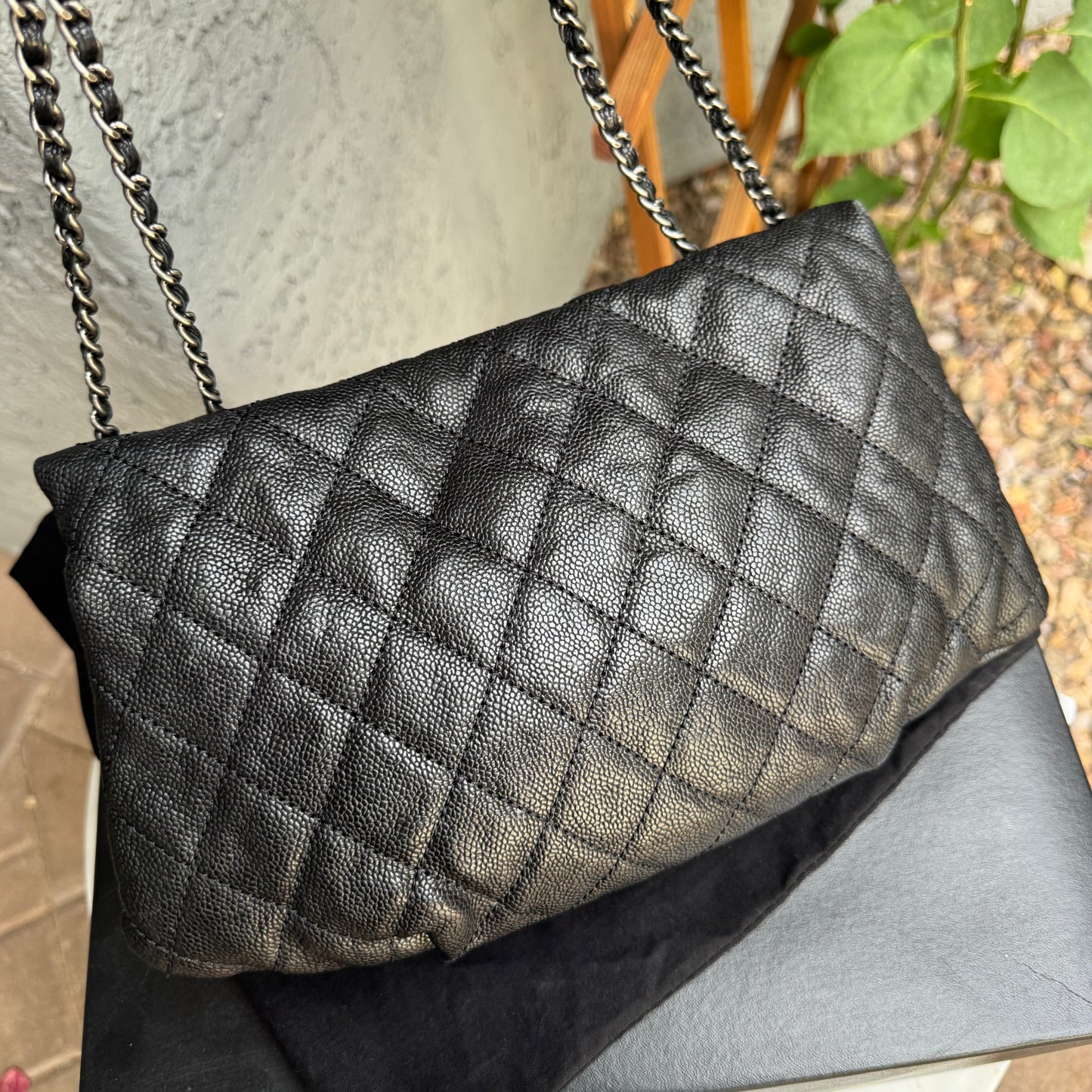 Chanel Shiny Caviar Quilted Elastic Flap Shoulder Bag