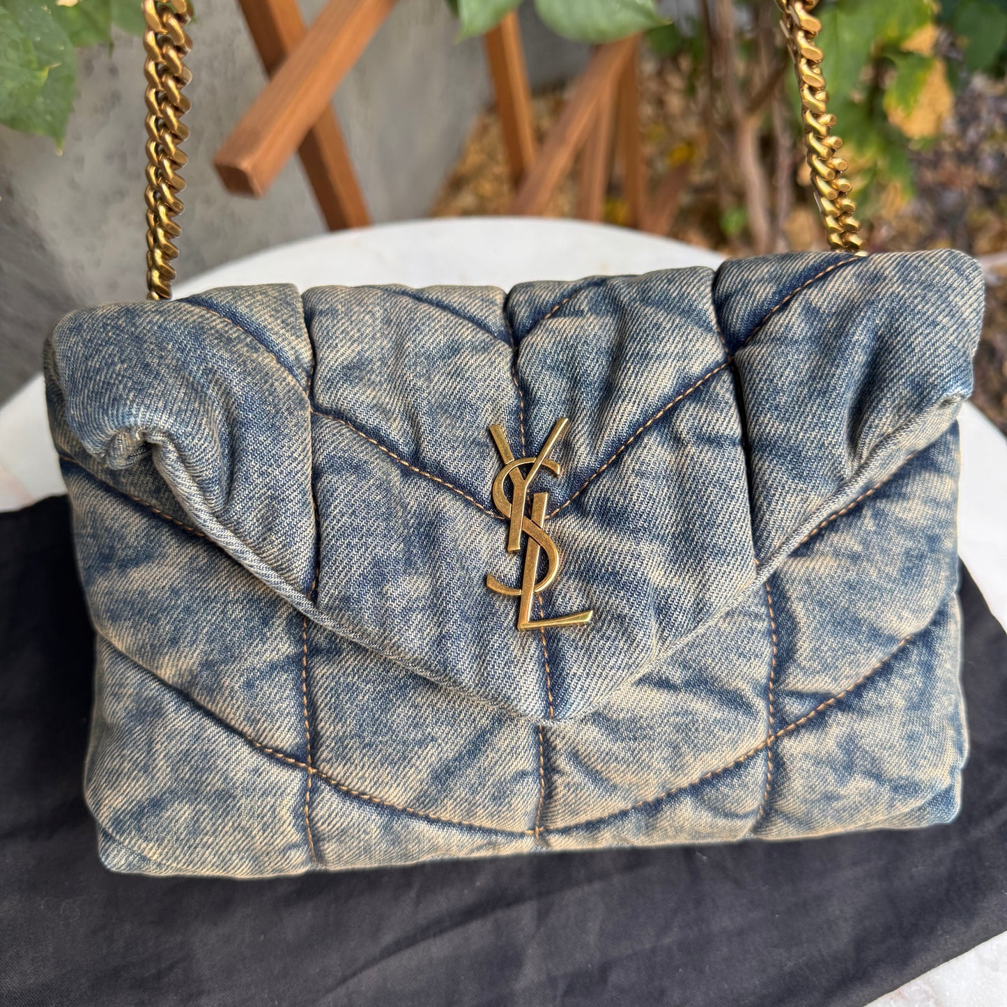 Saint Laurent Denim Toy LouLou Puffer Crossbody