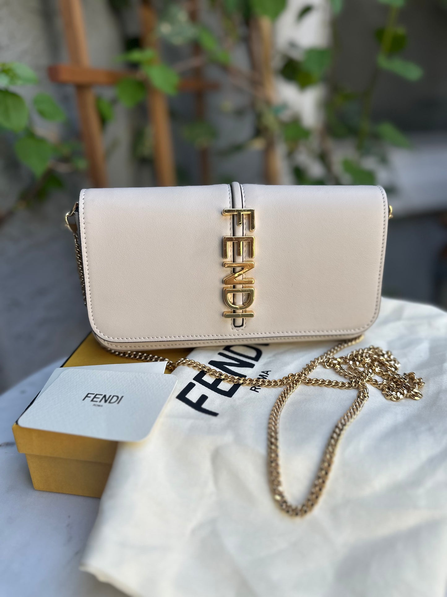 Fendi Fendigraphy Wallet On Chain Leather Crossbody