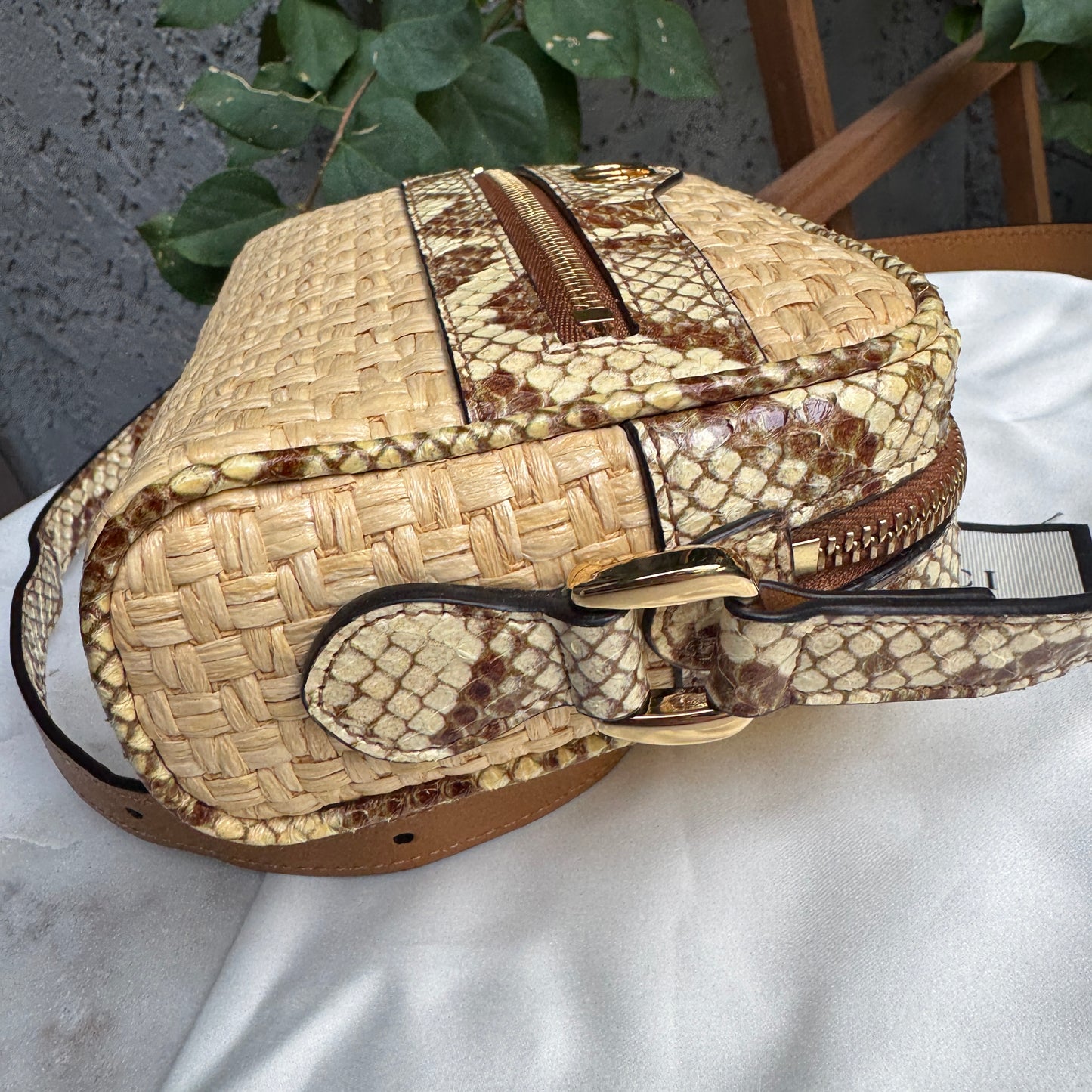 Gucci Ophidia Snakeskin Raffia Mini Crossbody