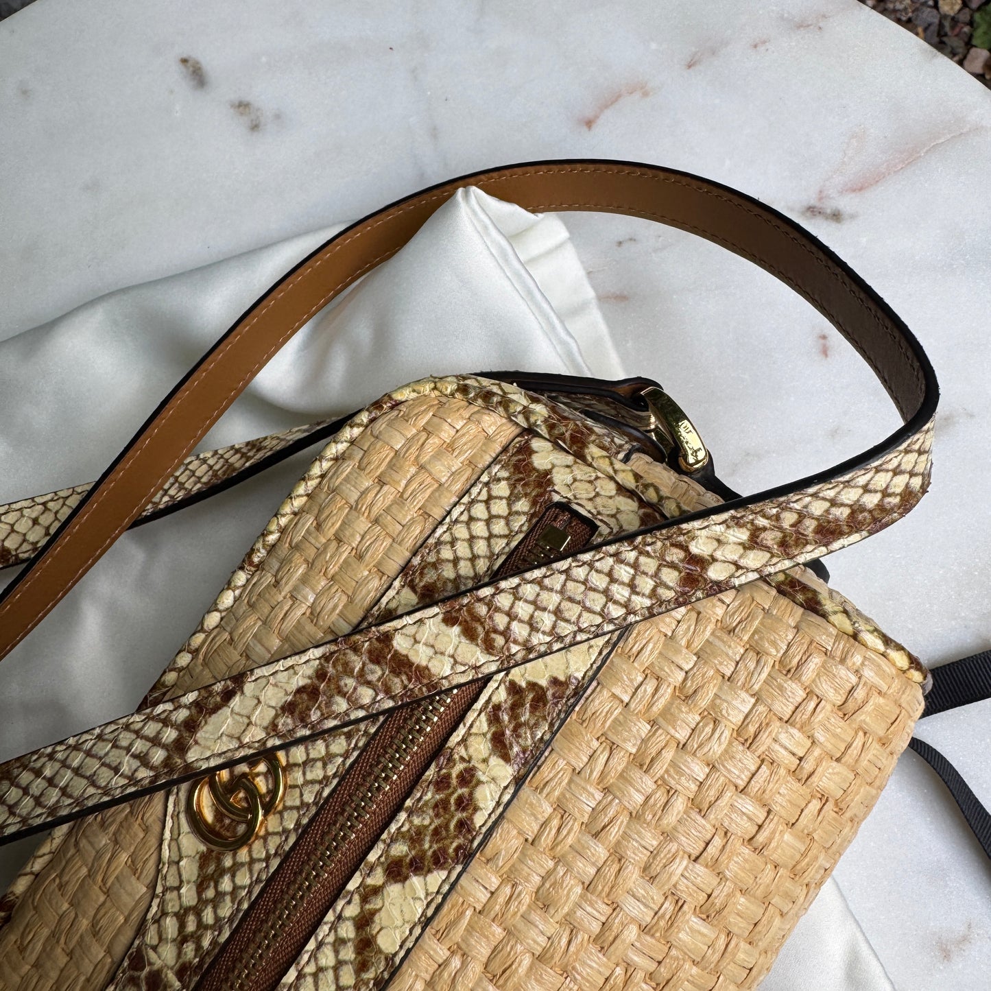 Gucci Ophidia Snakeskin Raffia Mini Crossbody