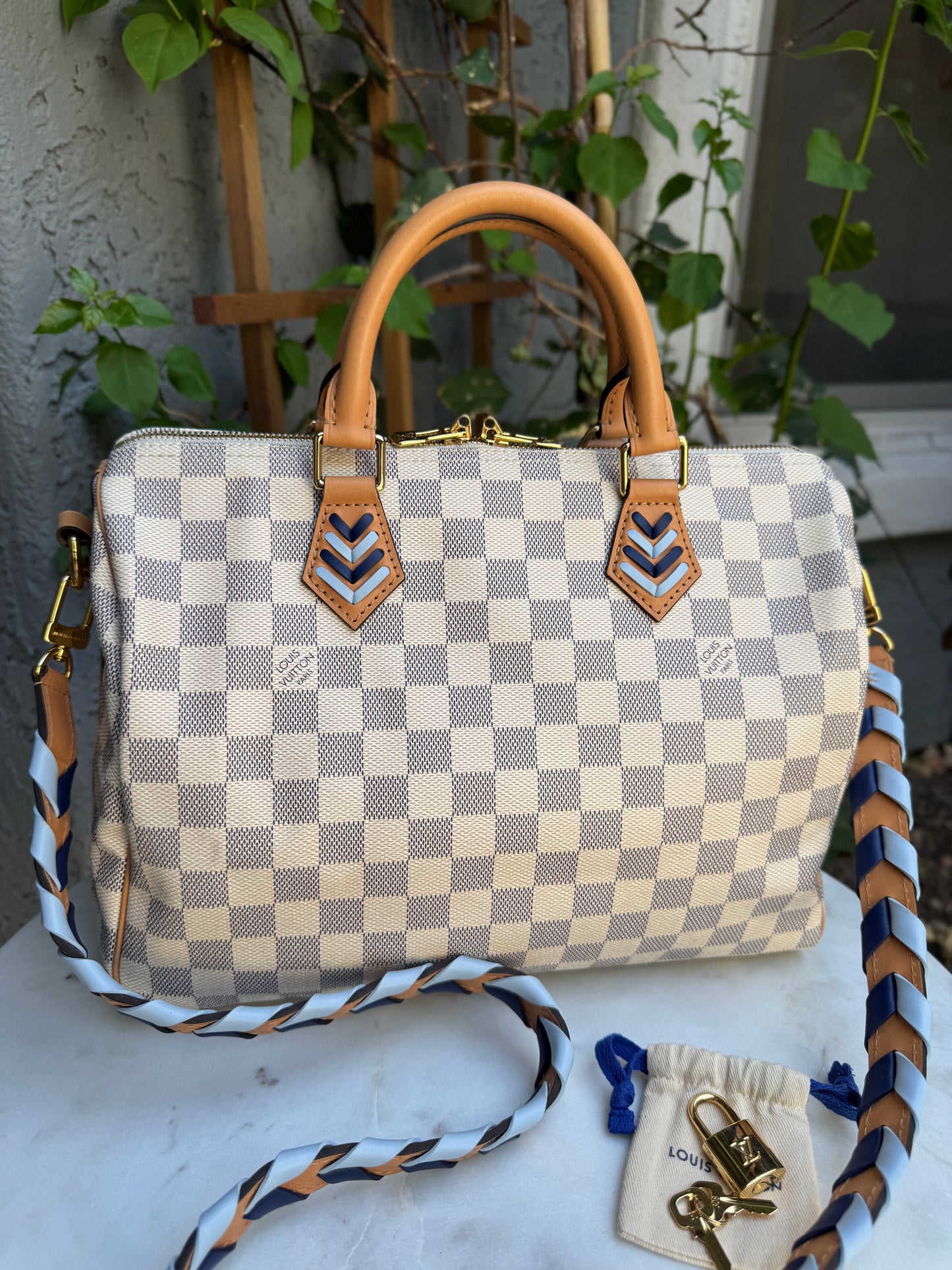 Louis Vuitton Damier Azur Canvas Braided Speedy 30 Bandouliere