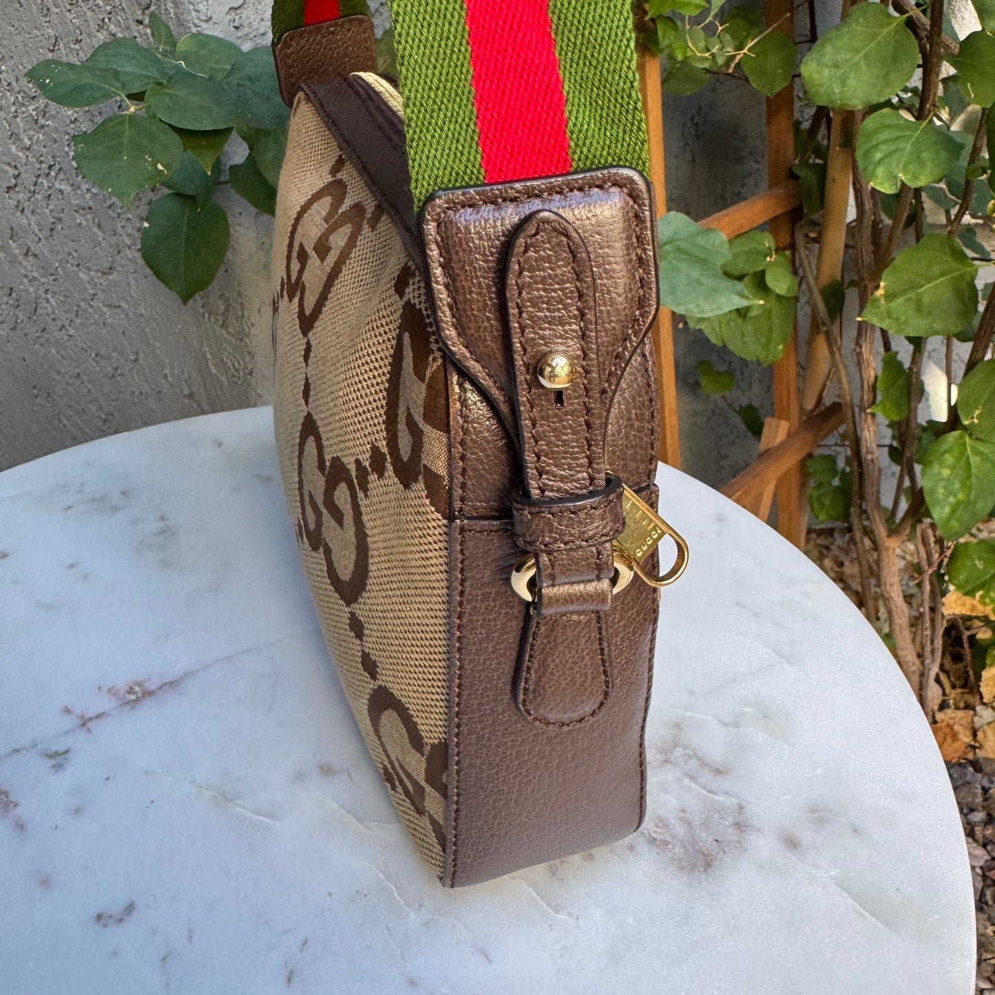 Gucci Monogram Jumbo GG Textured Dollar Calfskin Web Messenger