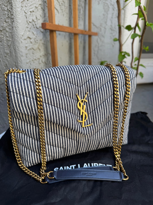 Saint Laurent Small Loulou Striped Chain Crossbody