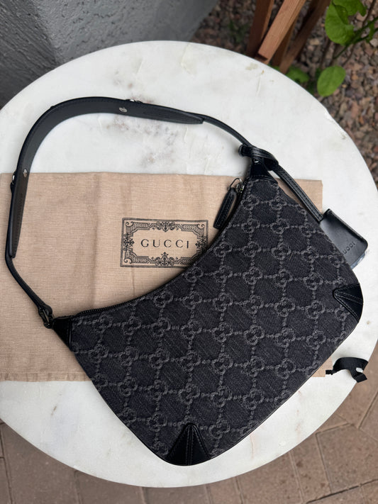 Gucci Horsebit Monogram Denim Slim Shoulder Bag